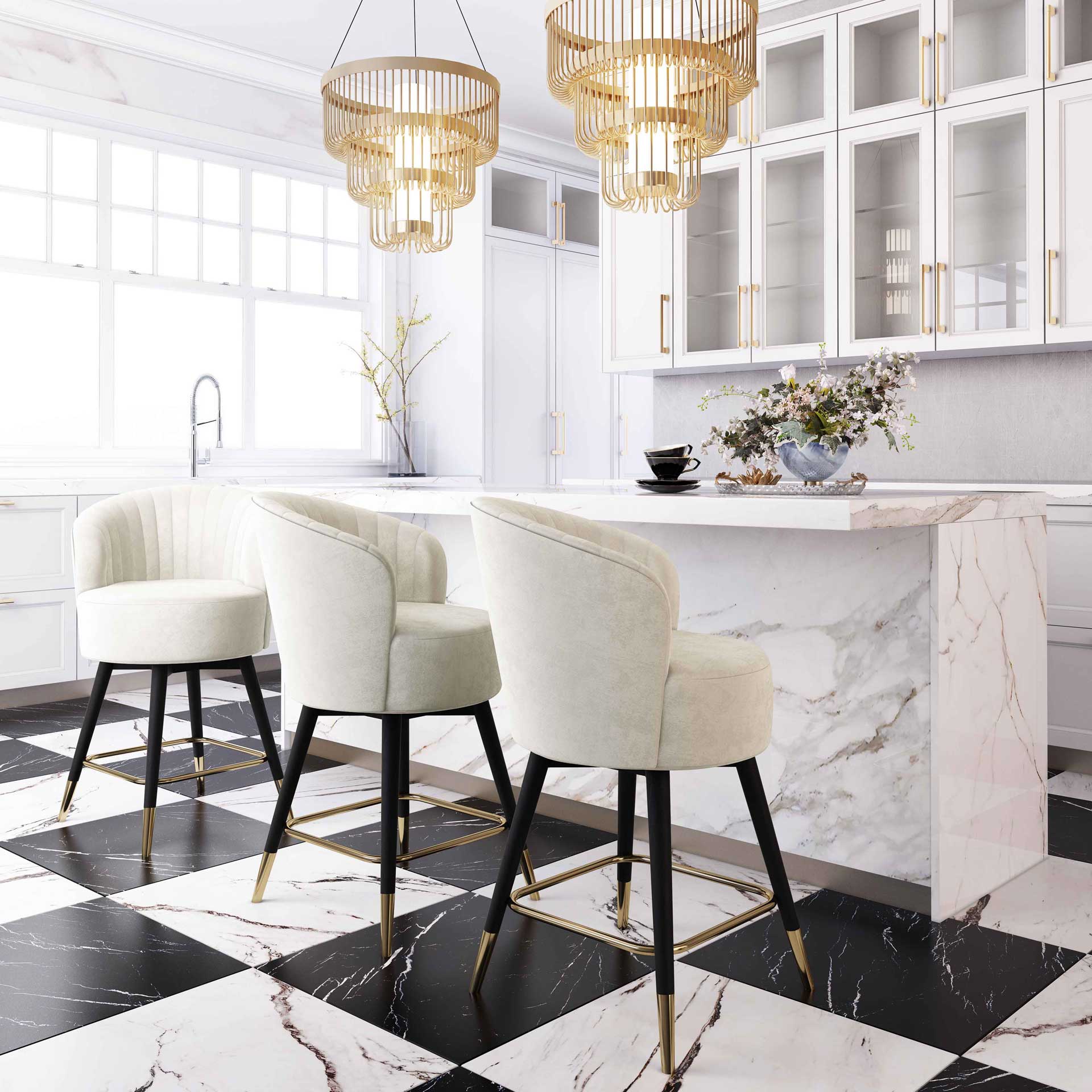 Lenora Velvet Swivel Stool Cream - Image 9