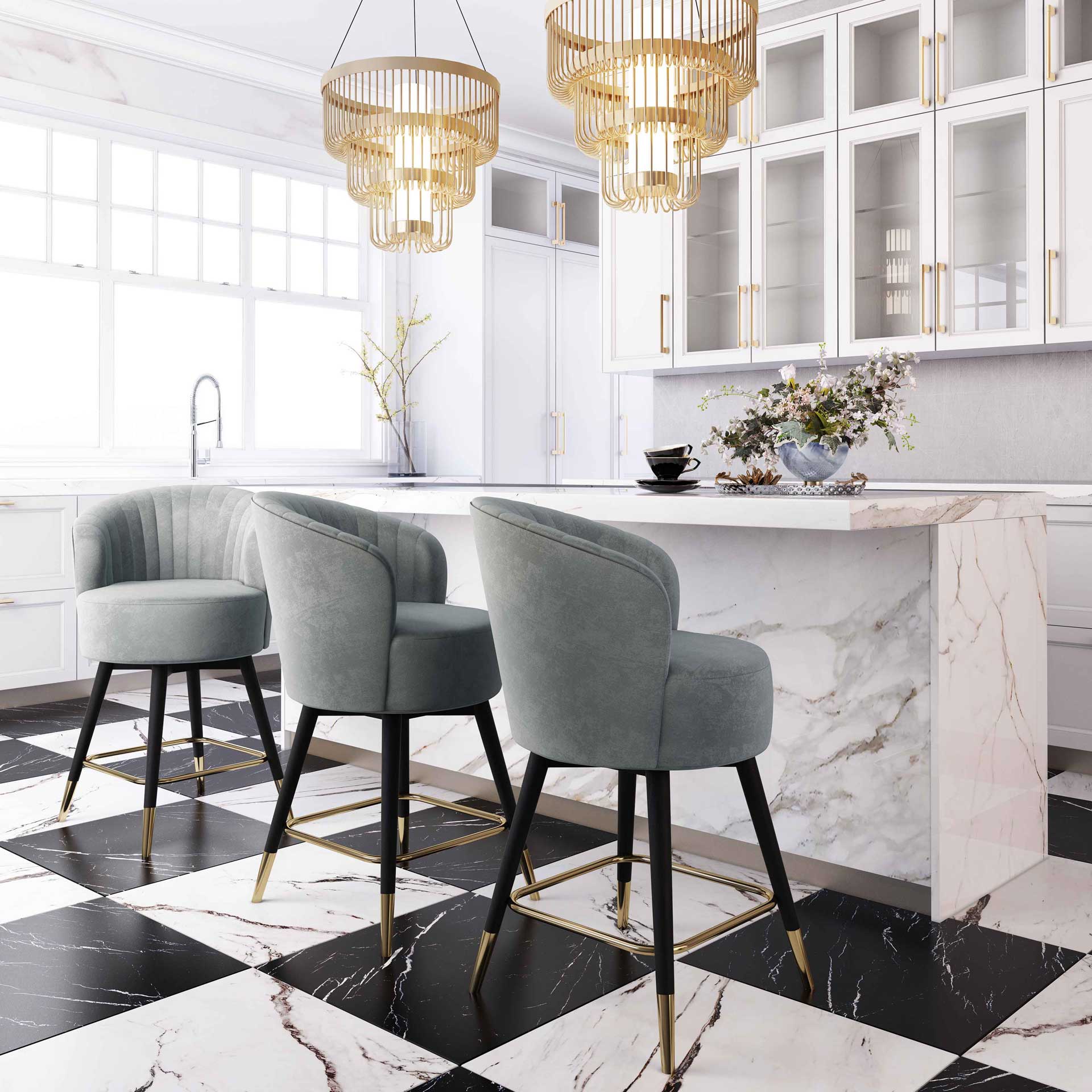 Lenora Velvet Swivel Stool Gray - Image 8