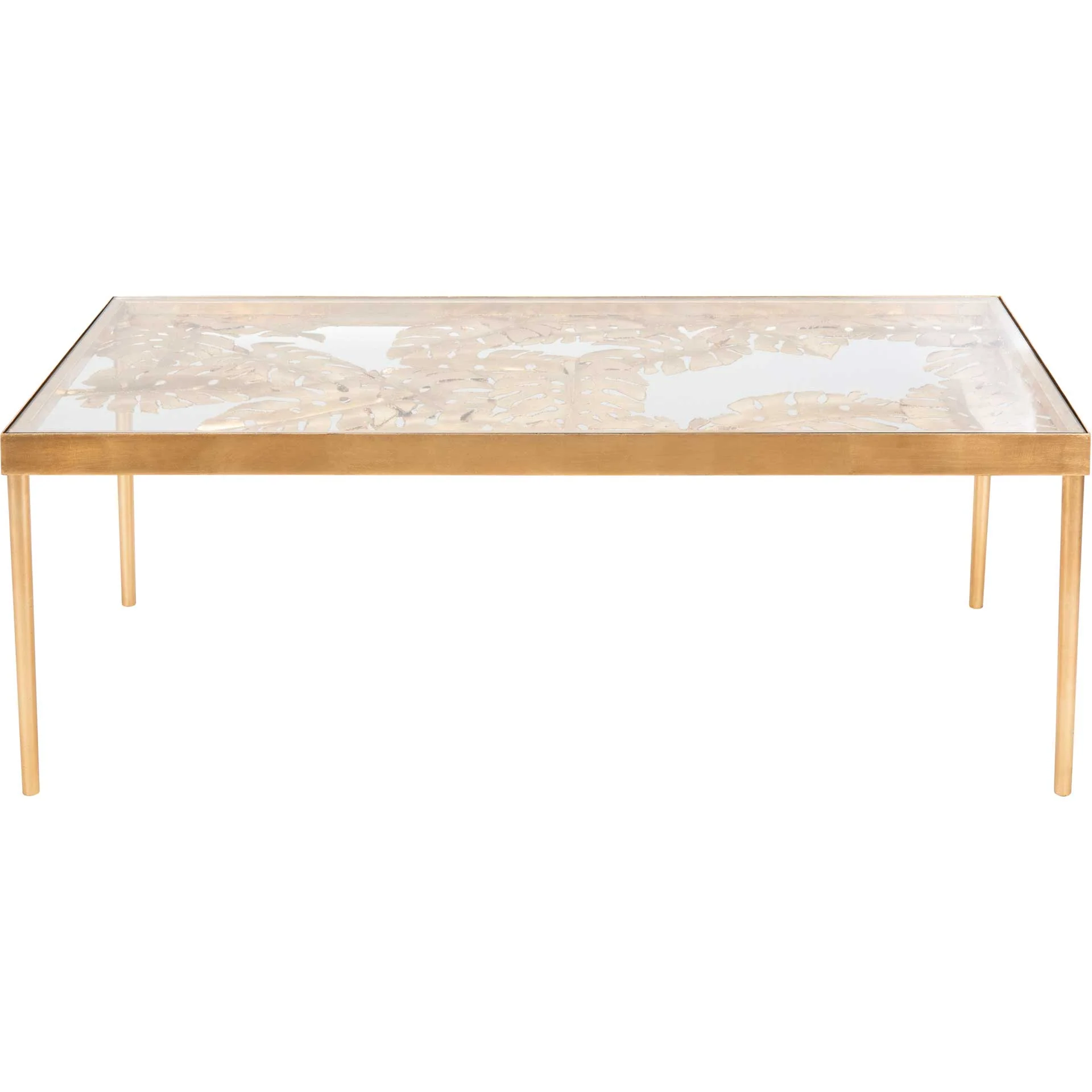 Leonie Palm Leaf Coffee Table Gold/Glass - Image 2