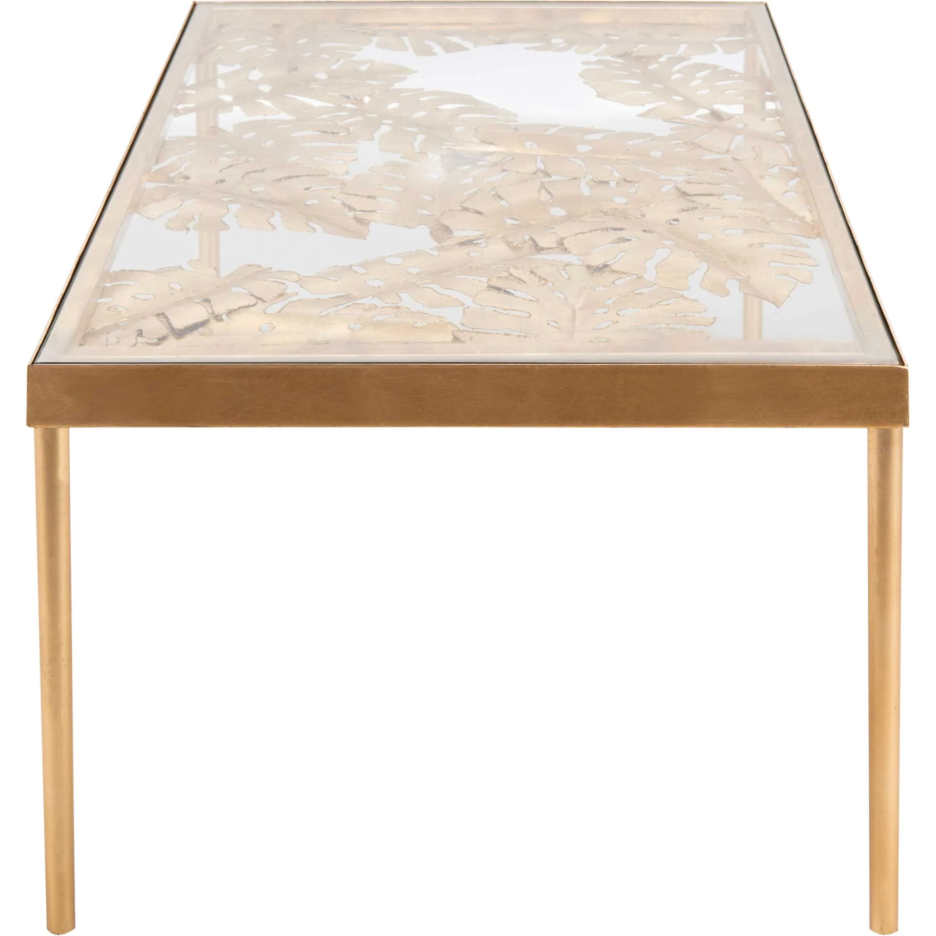 Leonie Palm Leaf Coffee Table Gold/Glass - Image 3