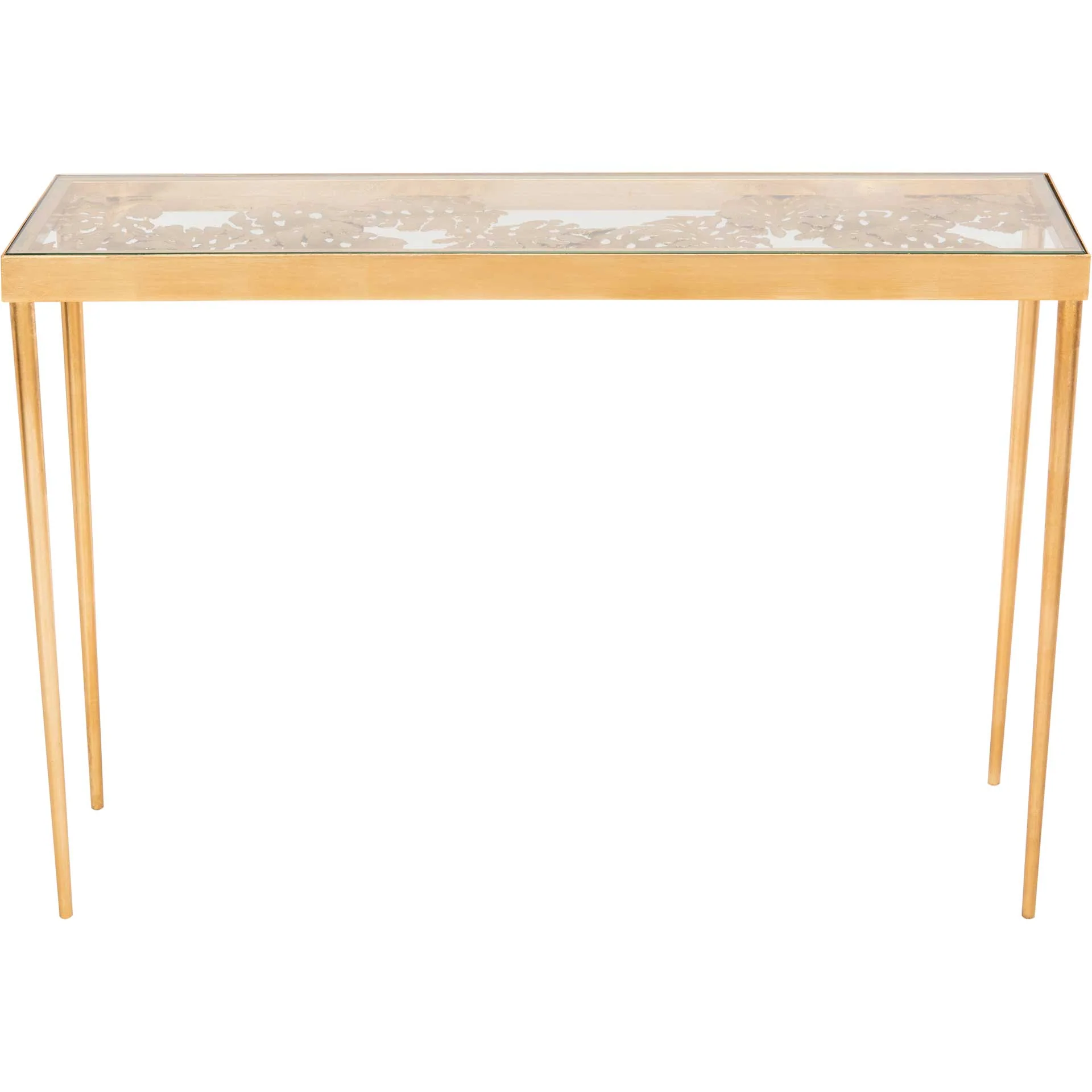 Leonie Palm Leaf Console Table Gold/Glass - Image 2