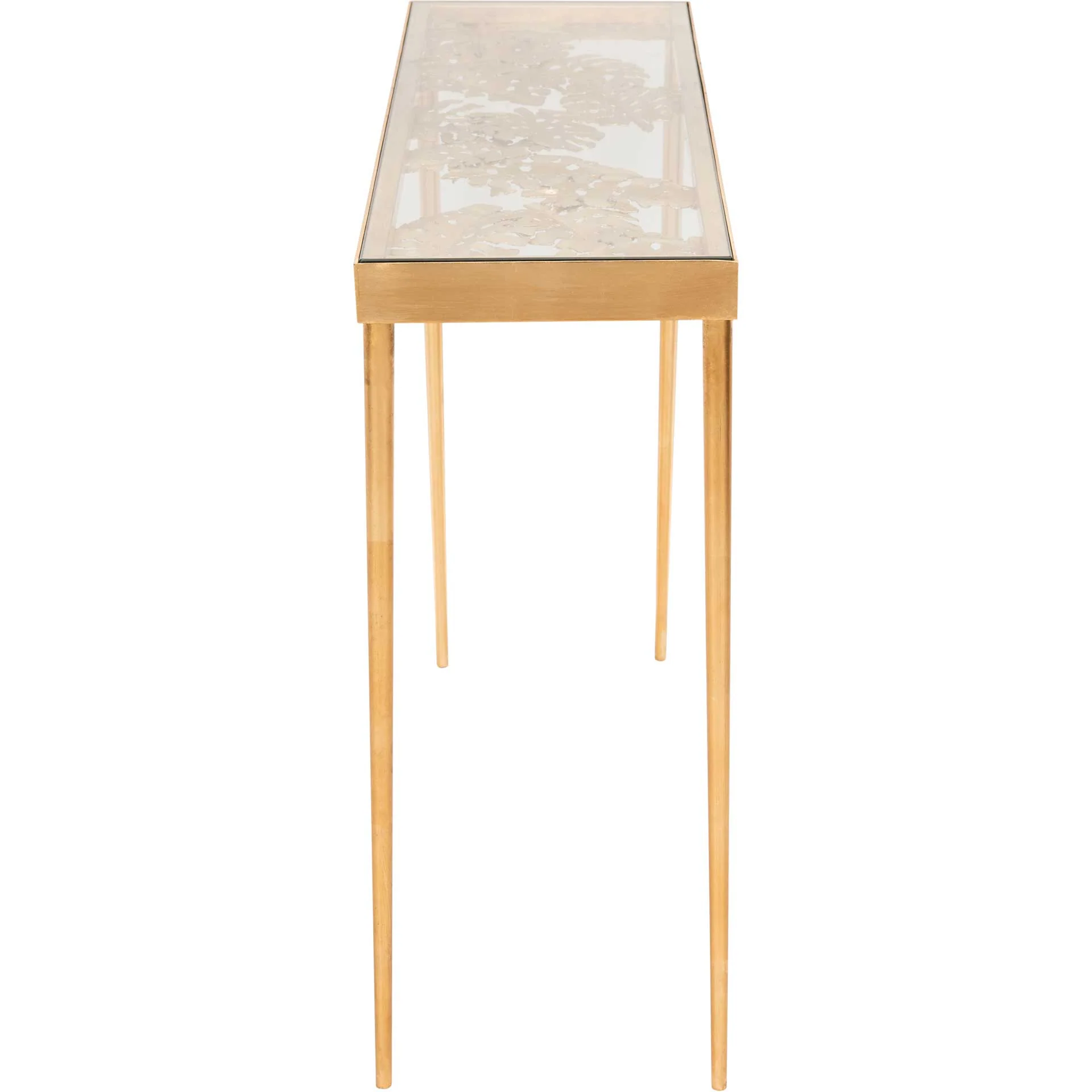 Leonie Palm Leaf Console Table Gold/Glass - Image 3