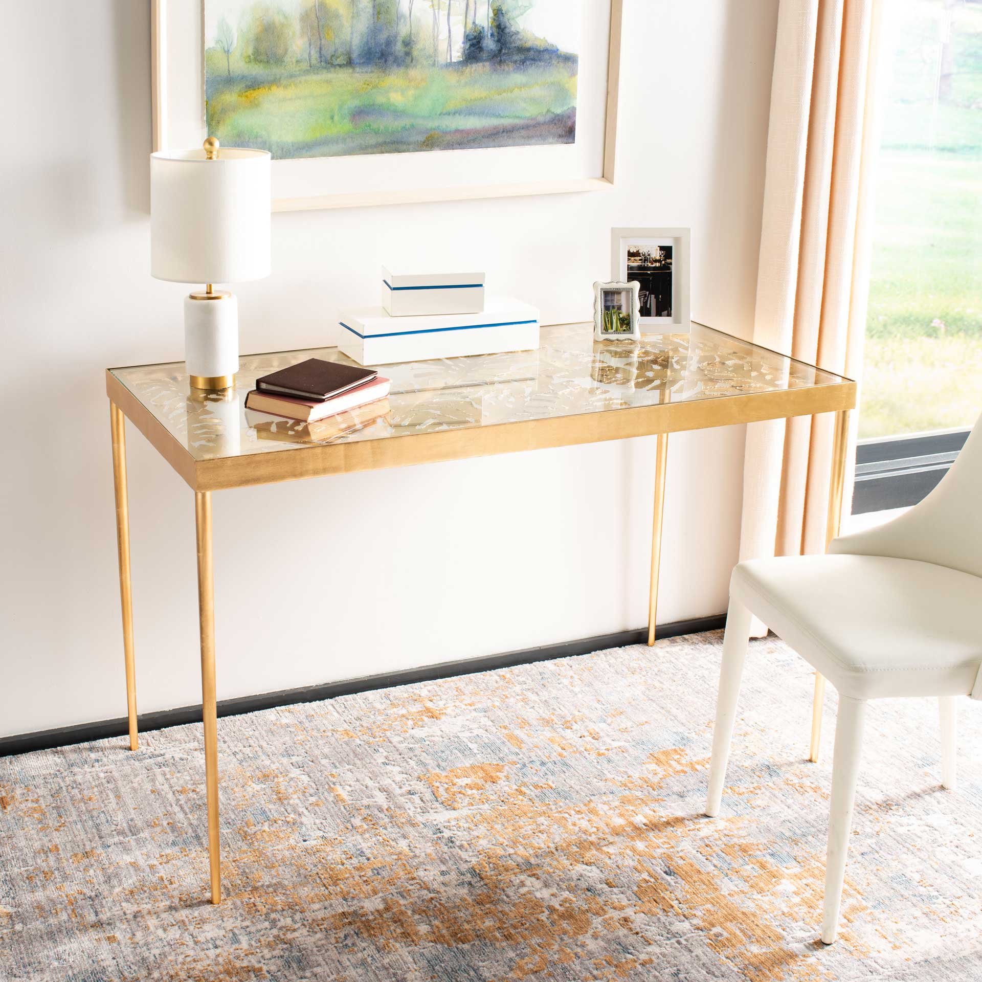 Leonie Palm Leaf Desk Gold/Glass - Image 6