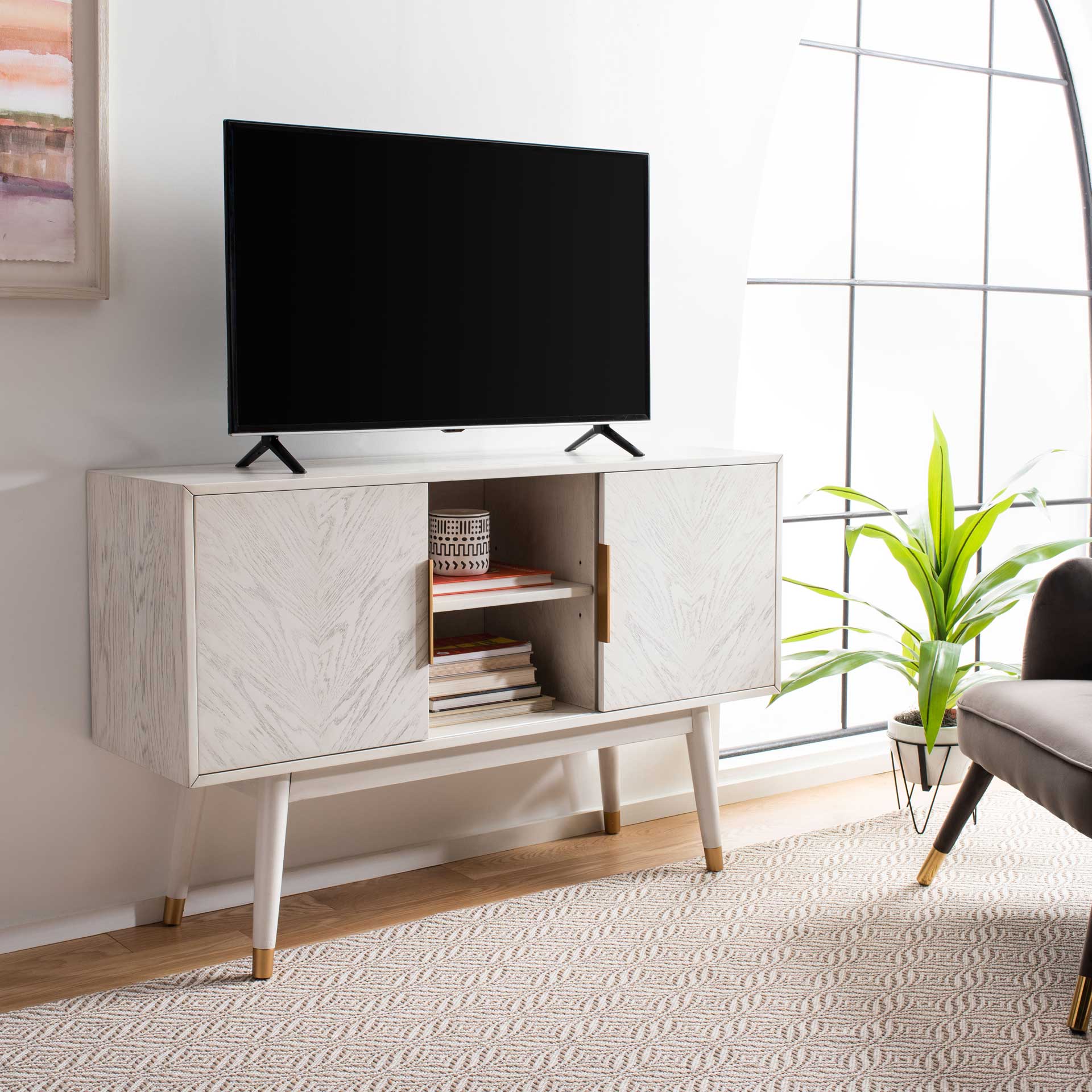 Liam 2 Door Media Stand White Washed - Image 7