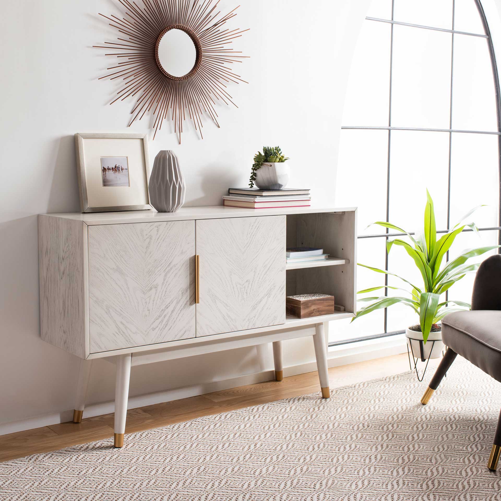 Liam 2 Door Media Stand White Washed - Image 8