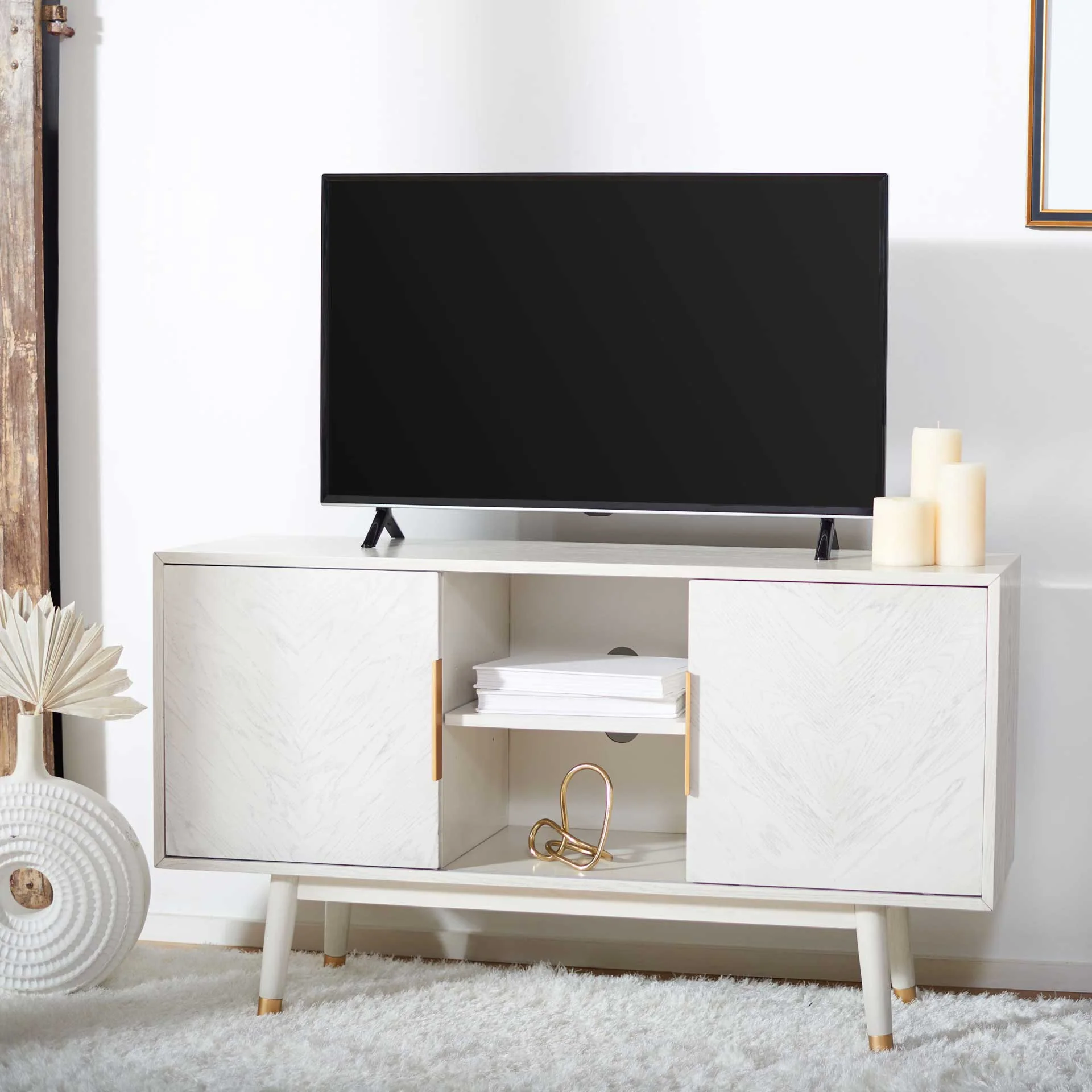 Liam 2 Door Media Stand White Washed - Image 9