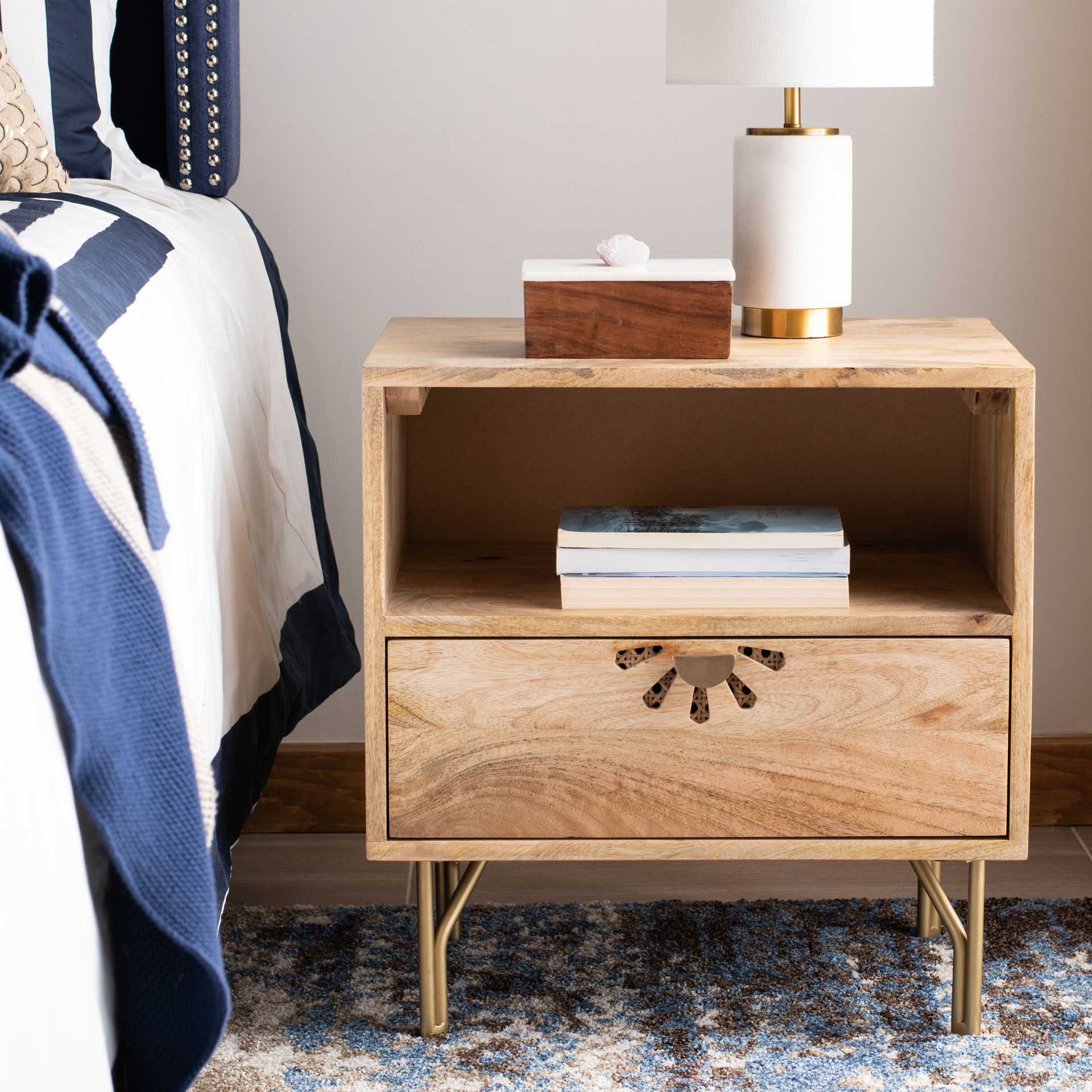 Lian 1 Shelf 1 Drawer Nightstand Natural/Brass - Image 10