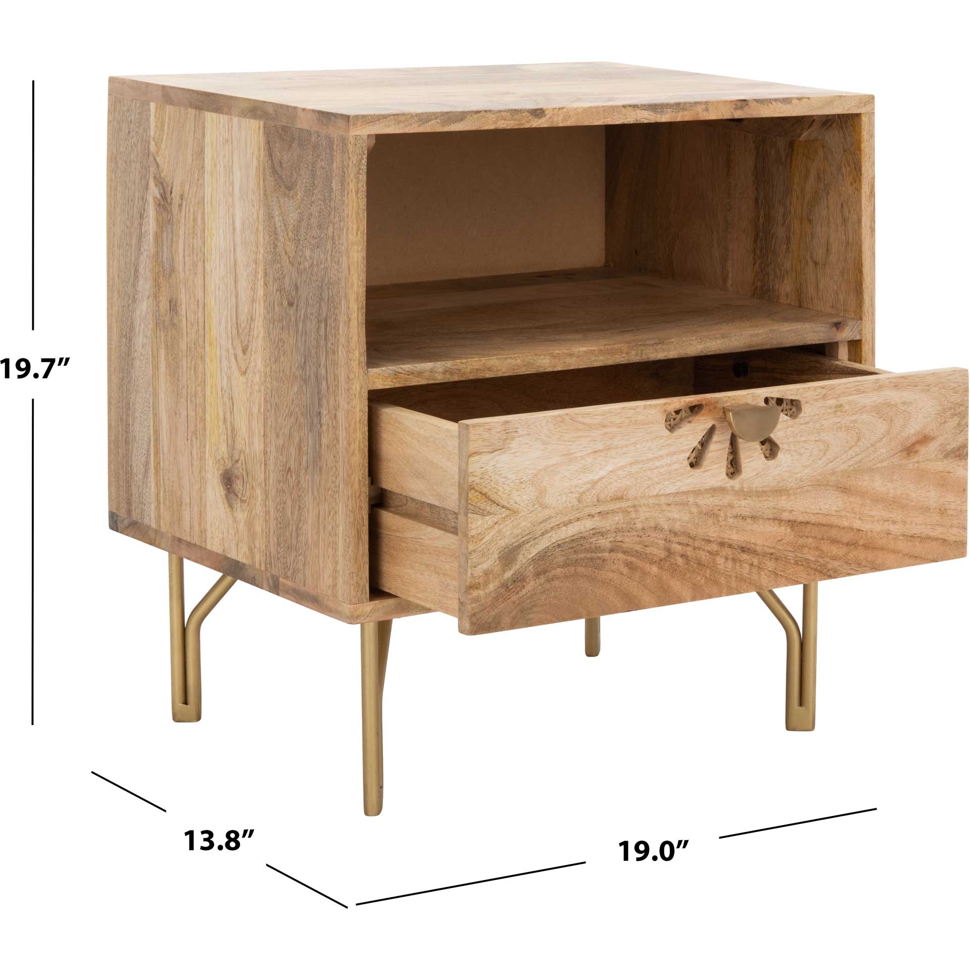 Lian 1 Shelf 1 Drawer Nightstand Natural/Brass - Image 11