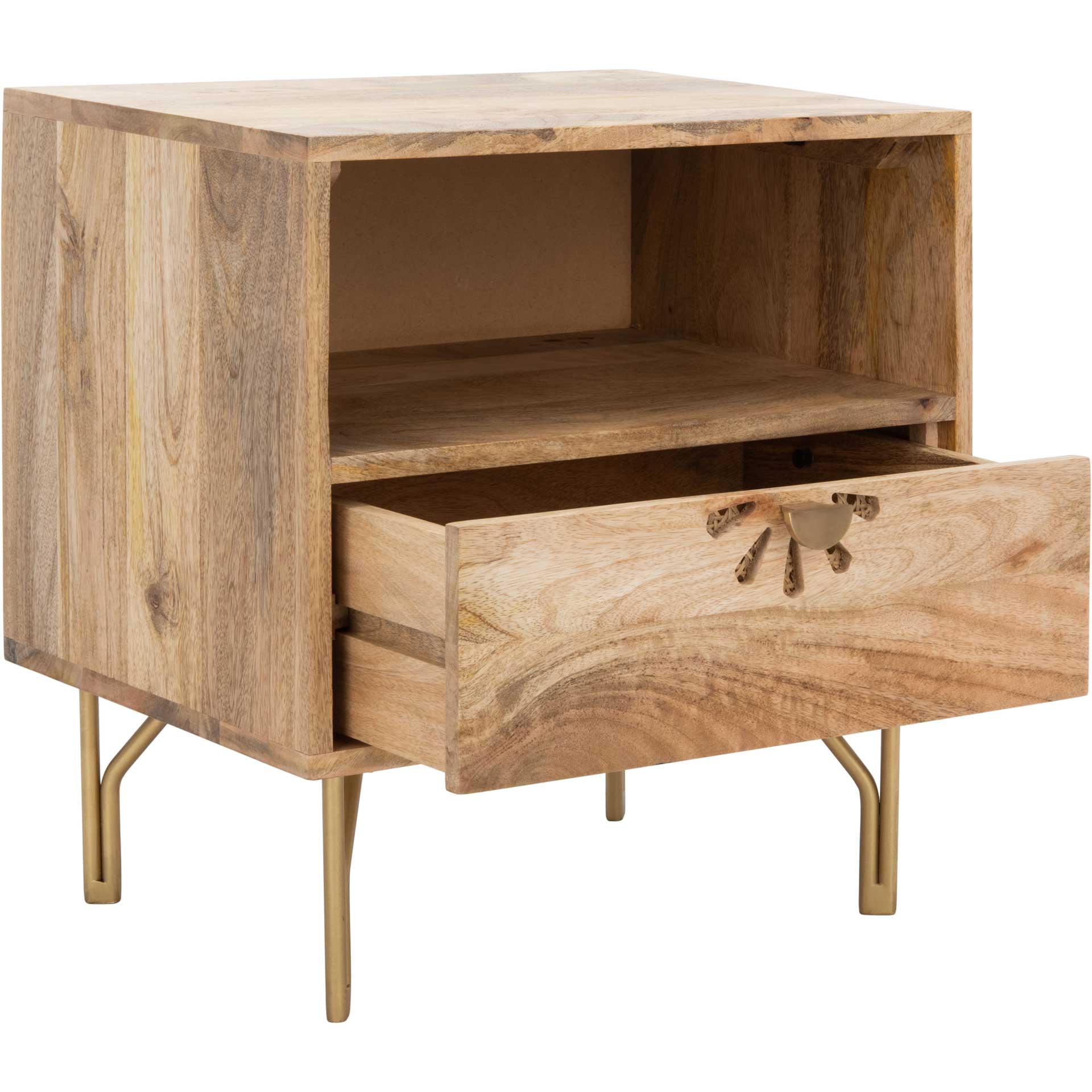 Lian 1 Shelf 1 Drawer Nightstand Natural/Brass - Image 2