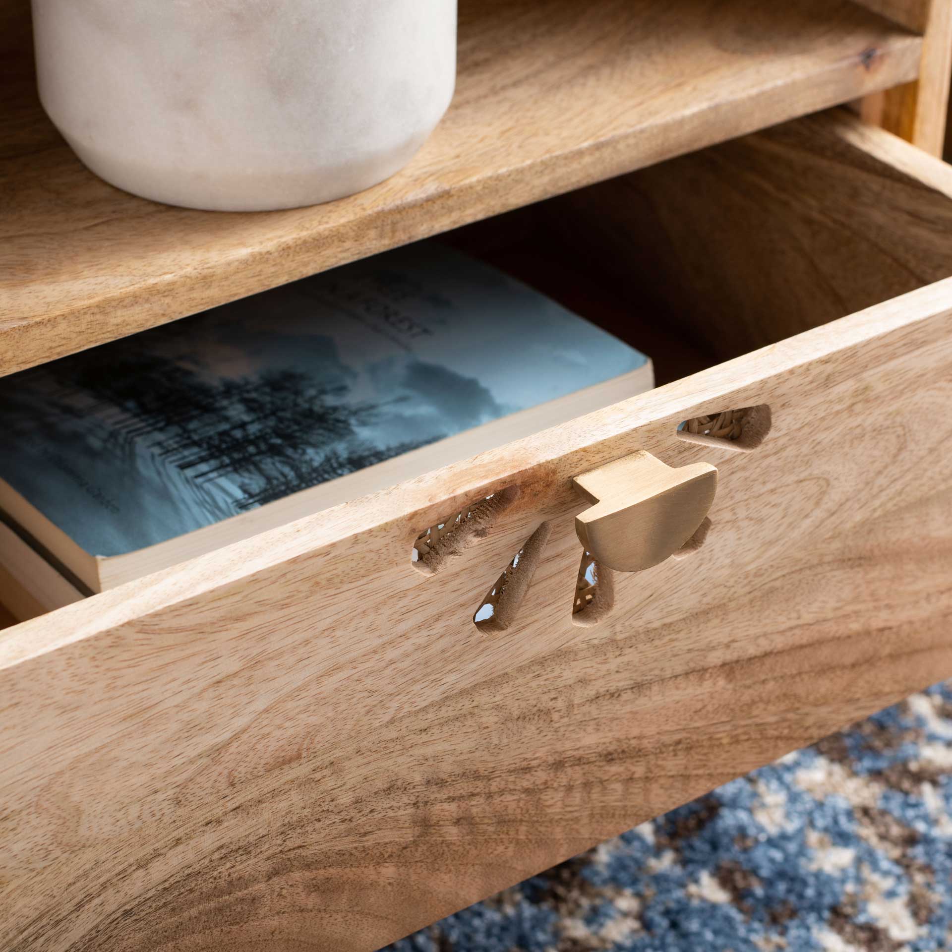 Lian 1 Shelf 1 Drawer Nightstand Natural/Brass - Image 9