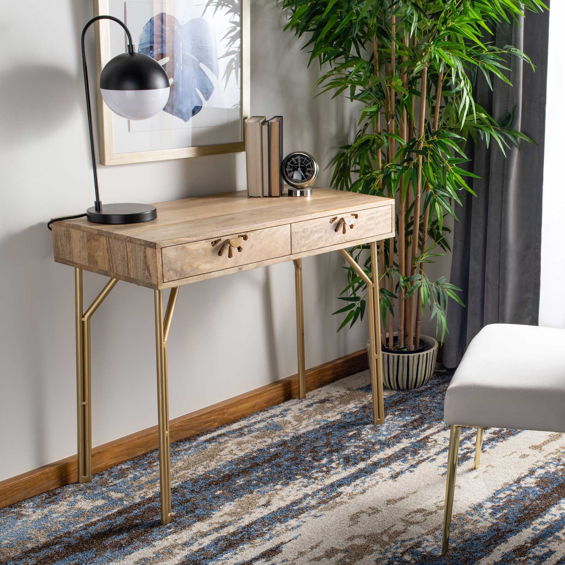 Lian 2 Drawer Desk Natural/Brass - Image 10