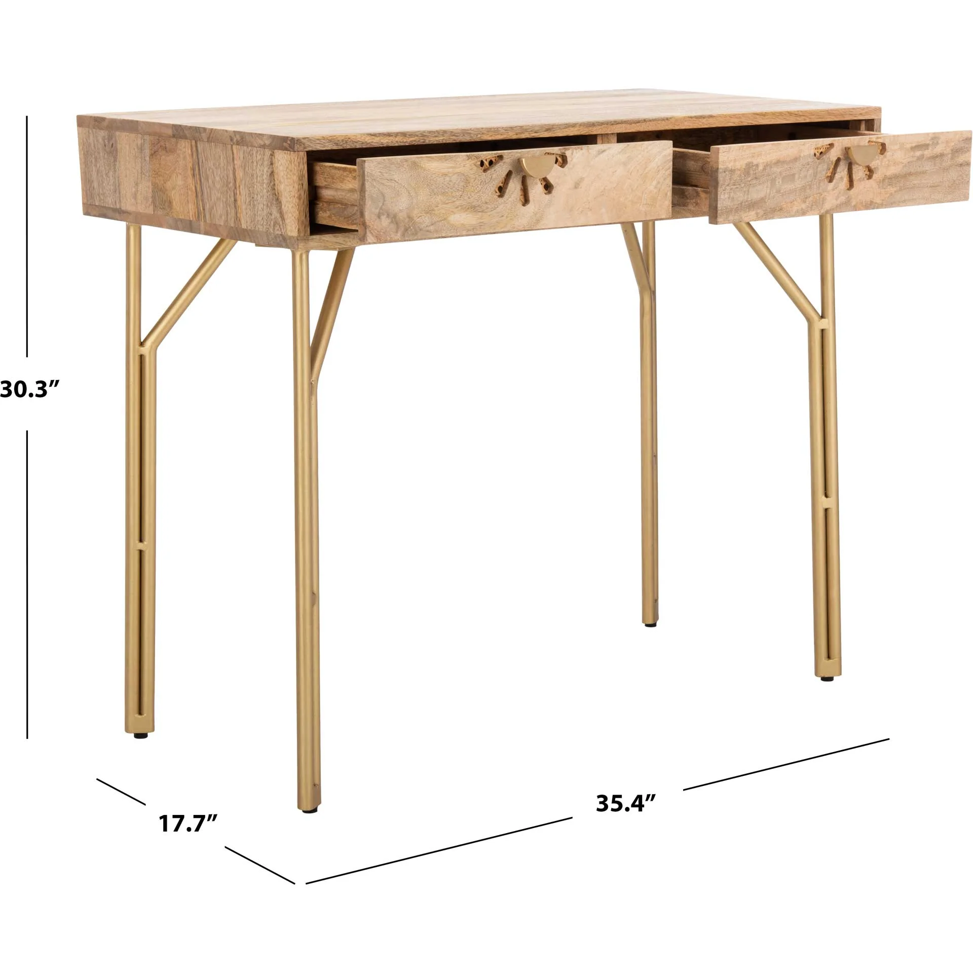 Lian 2 Drawer Desk Natural/Brass - Image 11