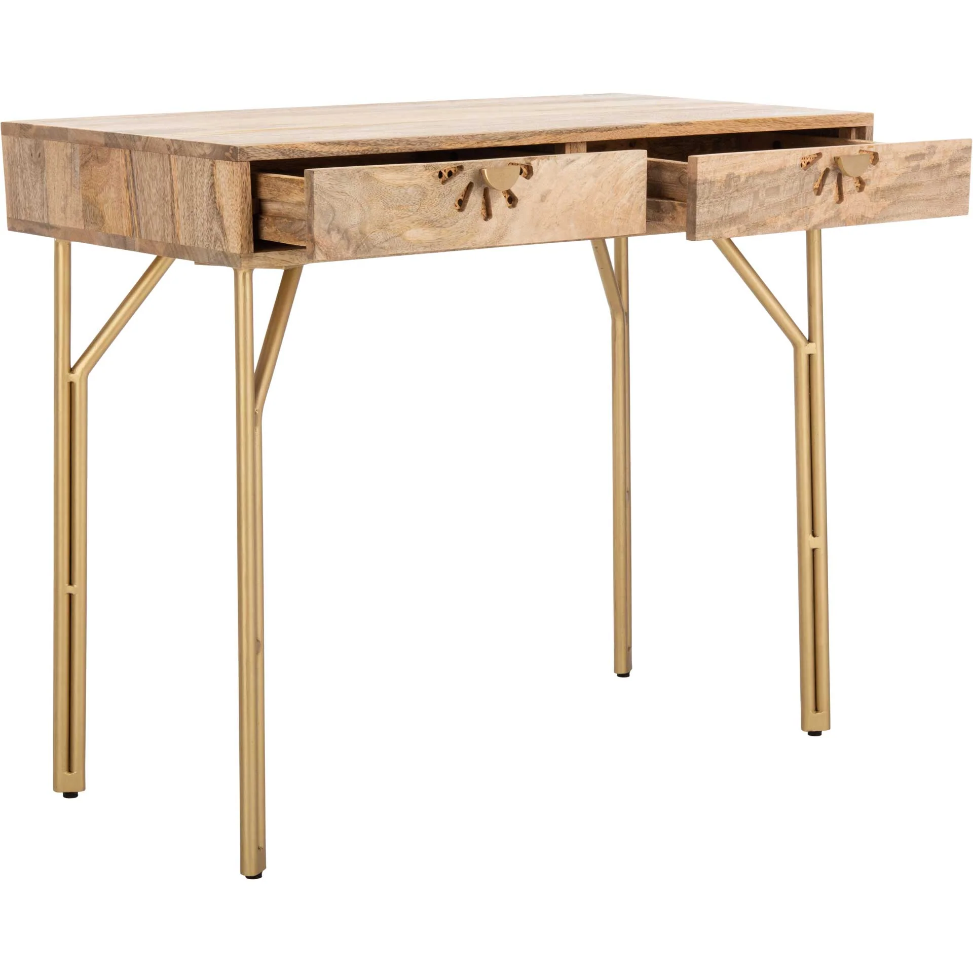 Lian 2 Drawer Desk Natural/Brass - Image 2
