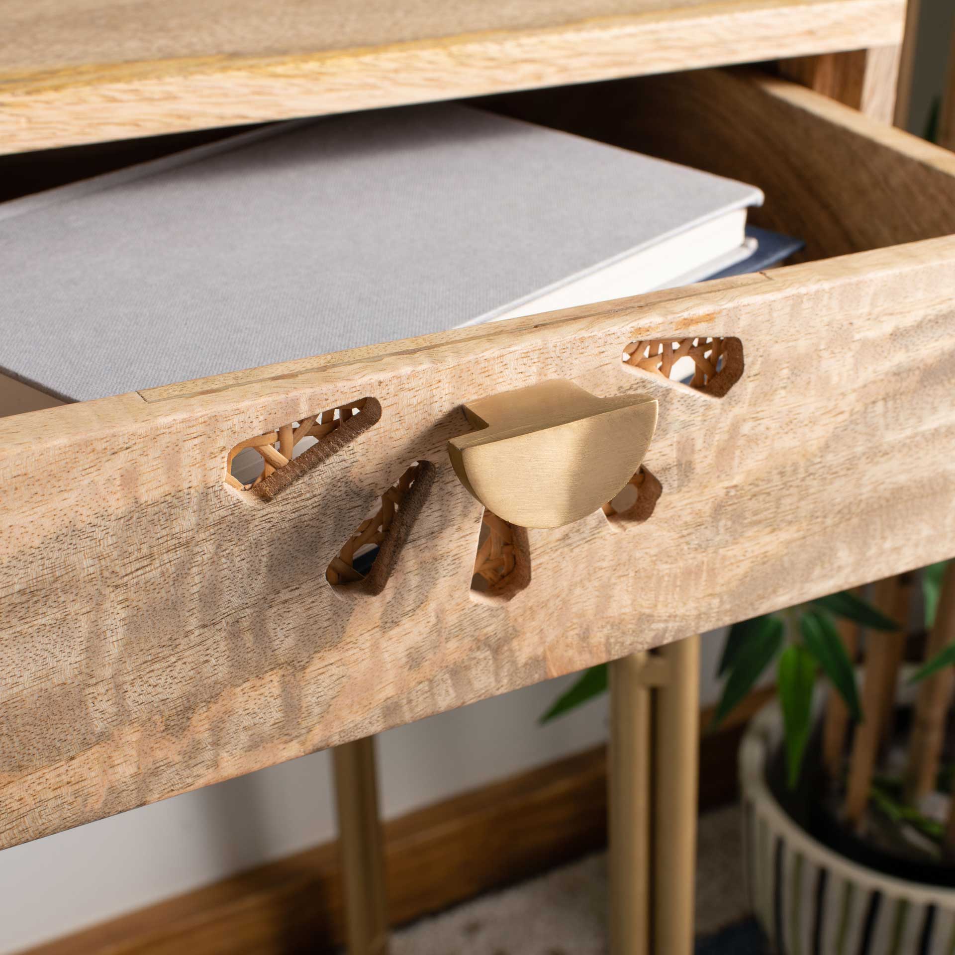 Lian 2 Drawer Desk Natural/Brass - Image 9