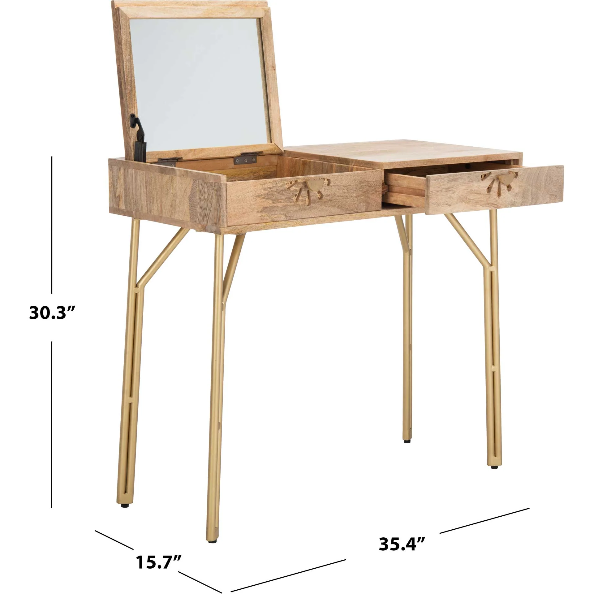 Lian 2 Drawer Vanity With Mirror Natural/Brass - Image 11