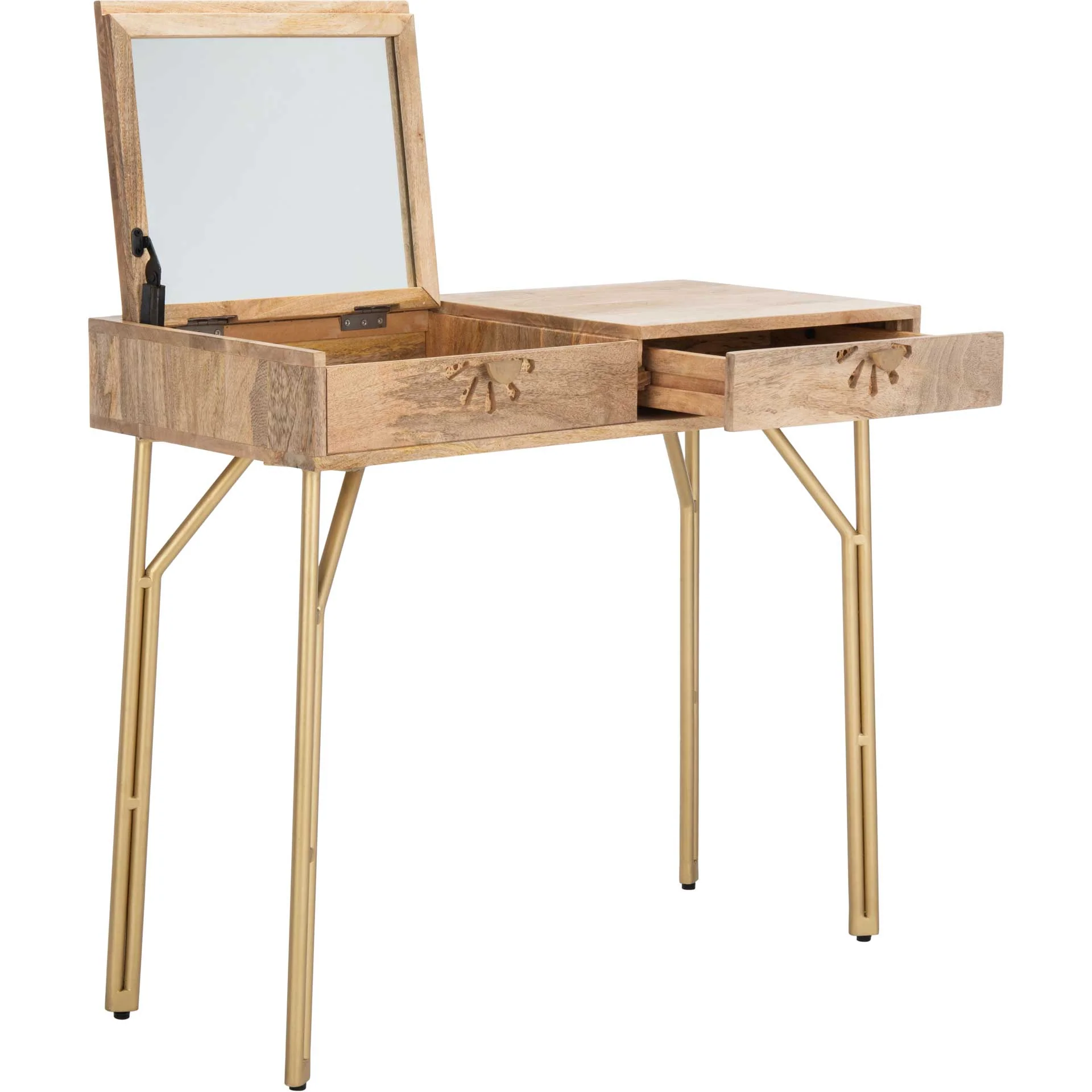 Lian 2 Drawer Vanity With Mirror Natural/Brass - Image 2