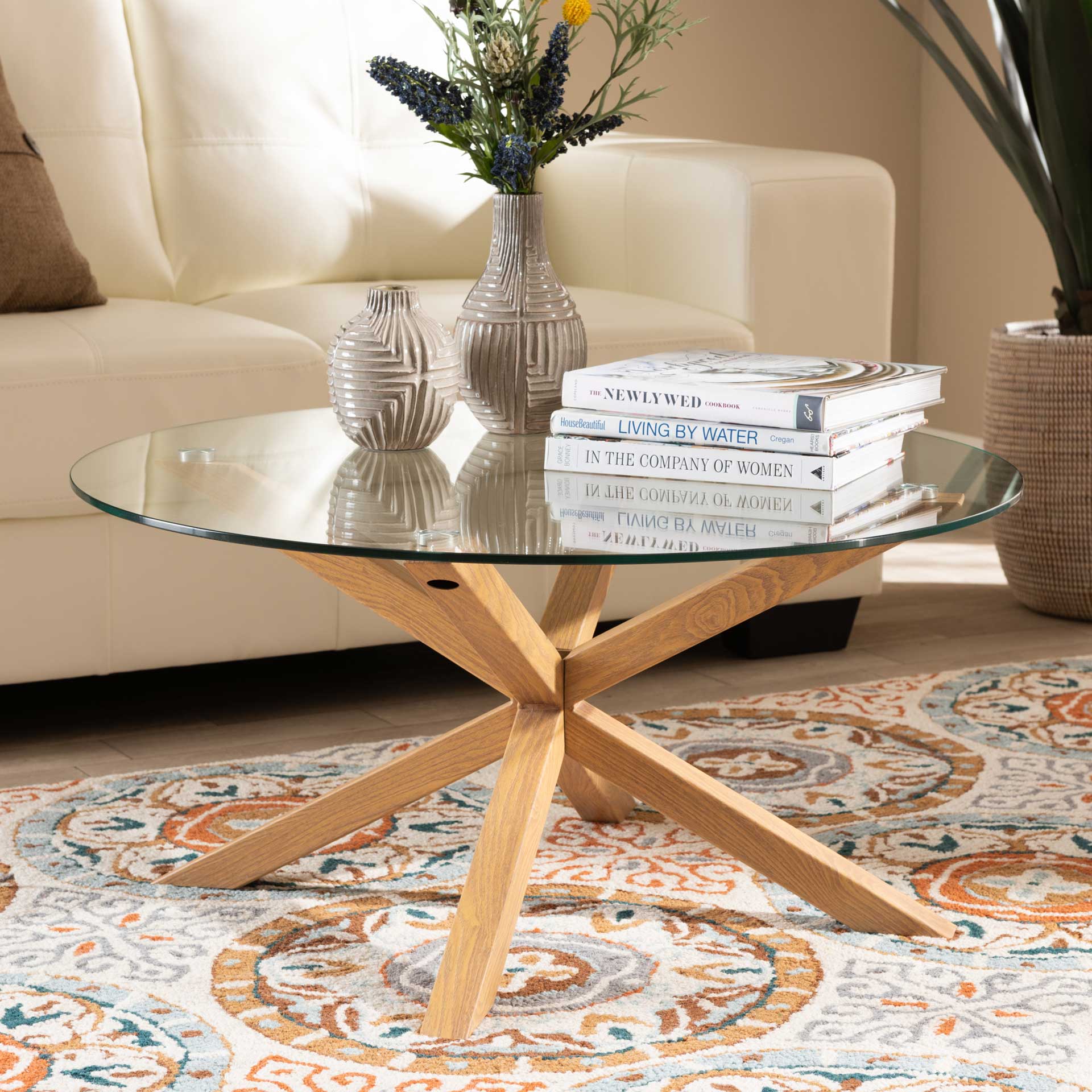 Lian Glass/Wood Coffee Table Clear/Natural - Image 6