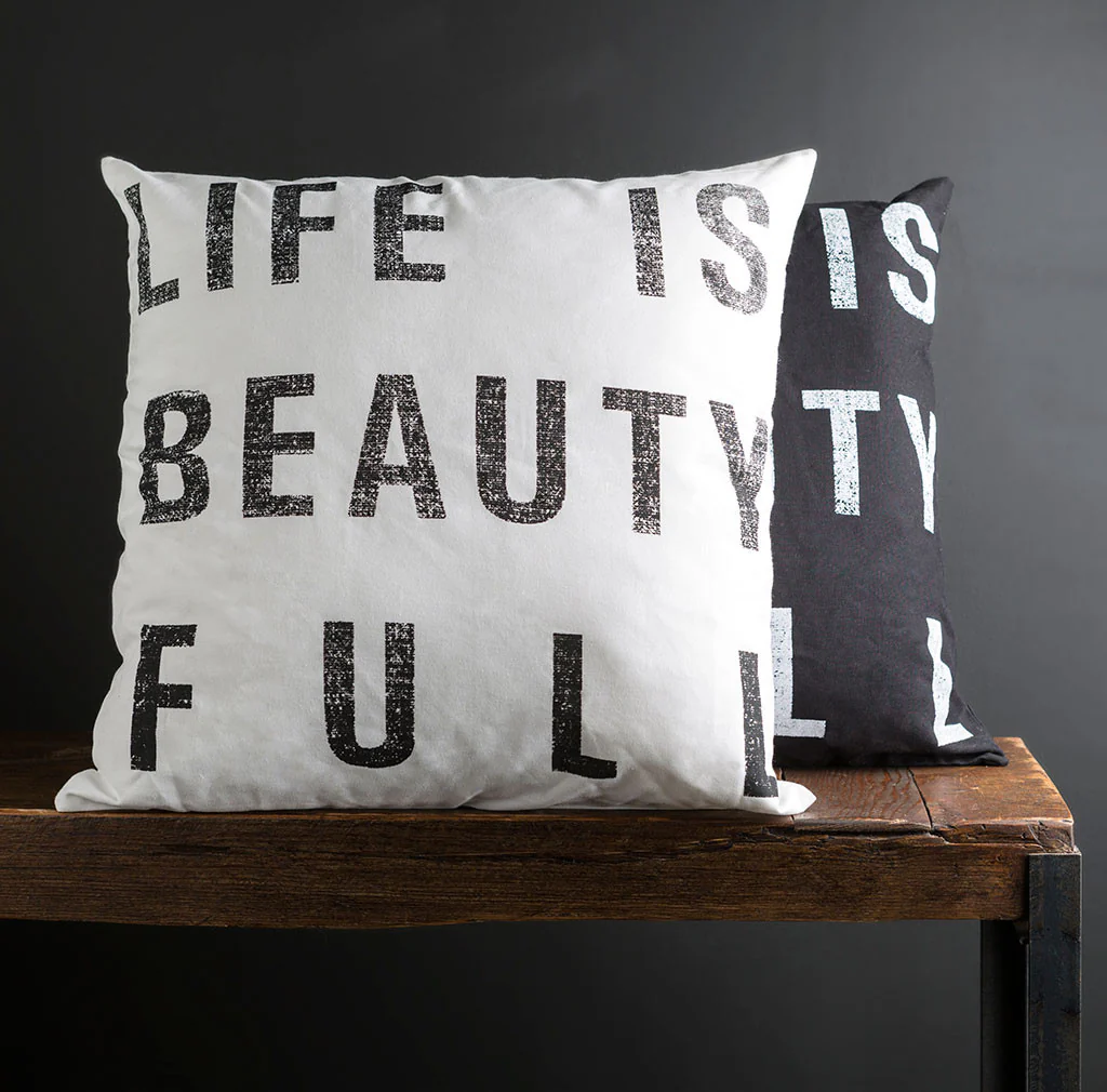 Life is Beauty Ivory/Black Pillow - Image 3