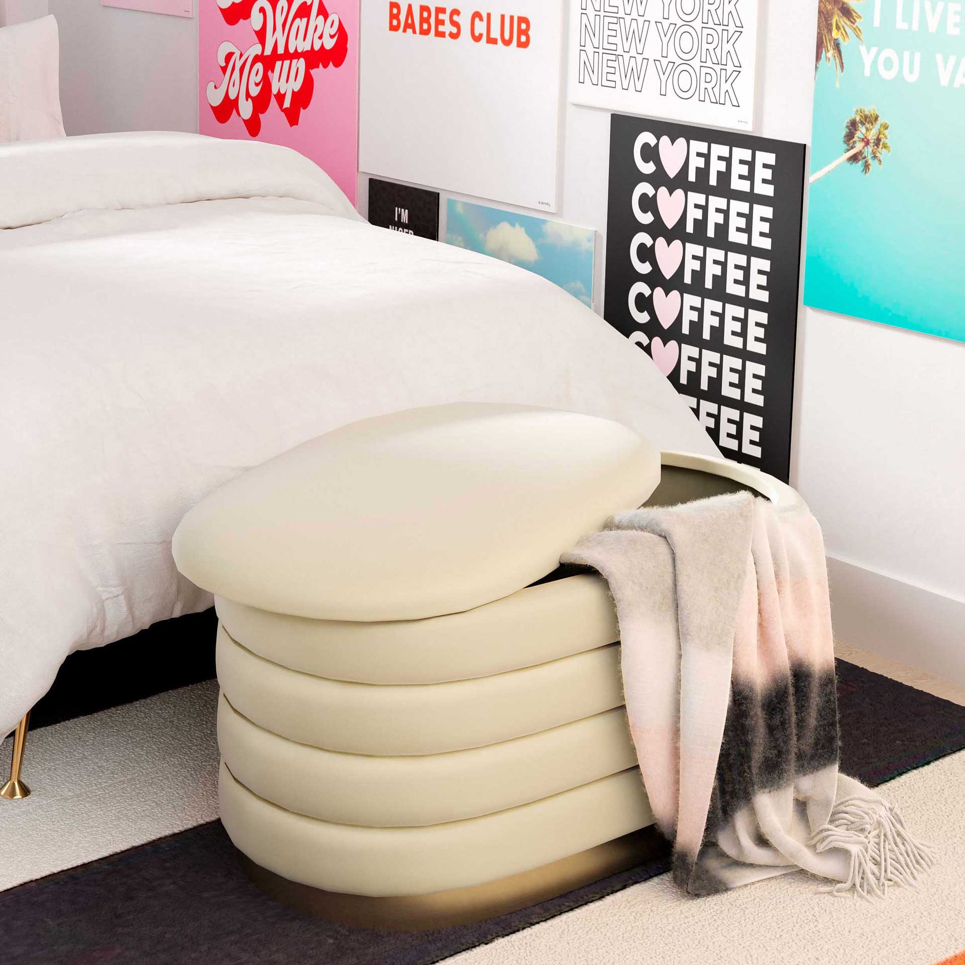 Lilah Velvet Storage Bench Cream - Image 7