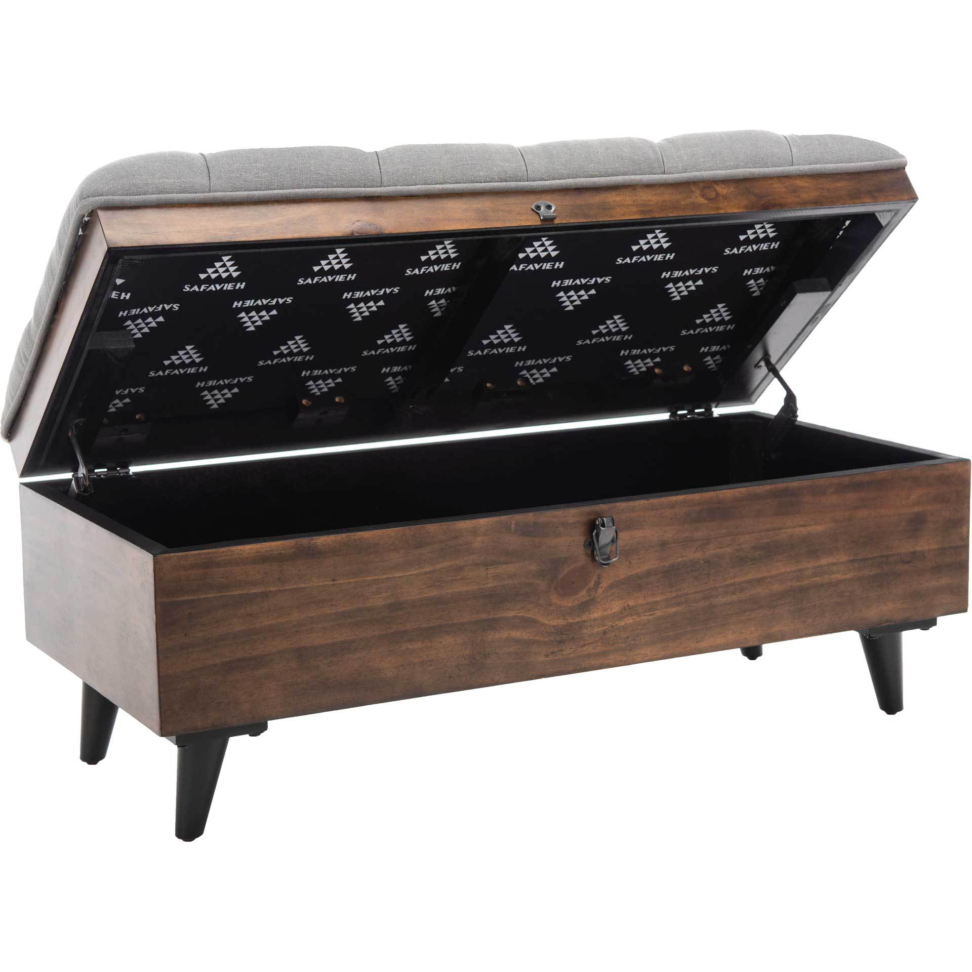 Lily Tufted Cocktail Ottoman Gray/Dark Oak - Image 2