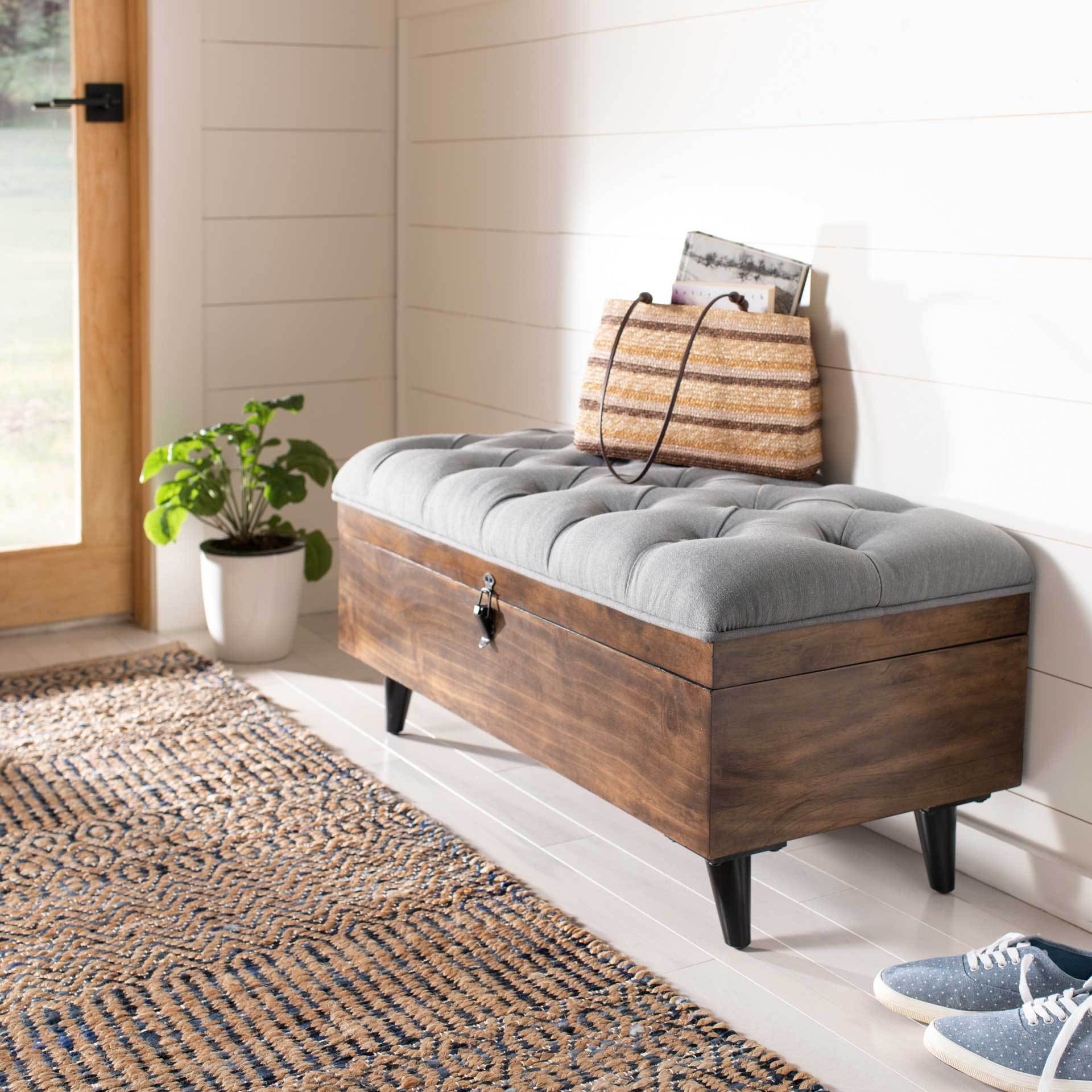 Lily Tufted Cocktail Ottoman Gray/Dark Oak - Image 6