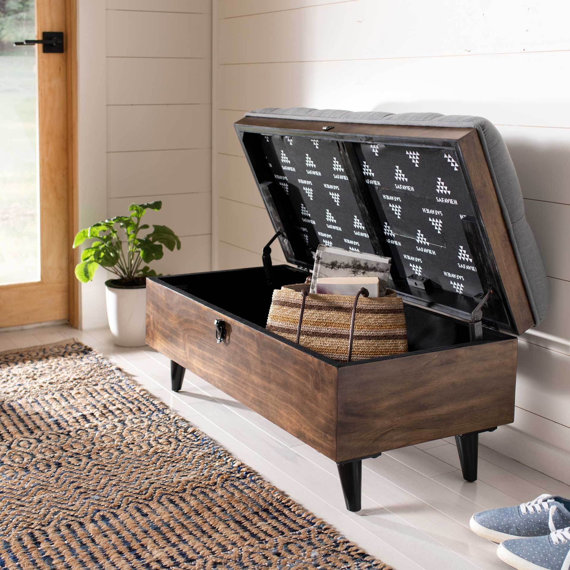 Lily Tufted Cocktail Ottoman Gray/Dark Oak - Image 7