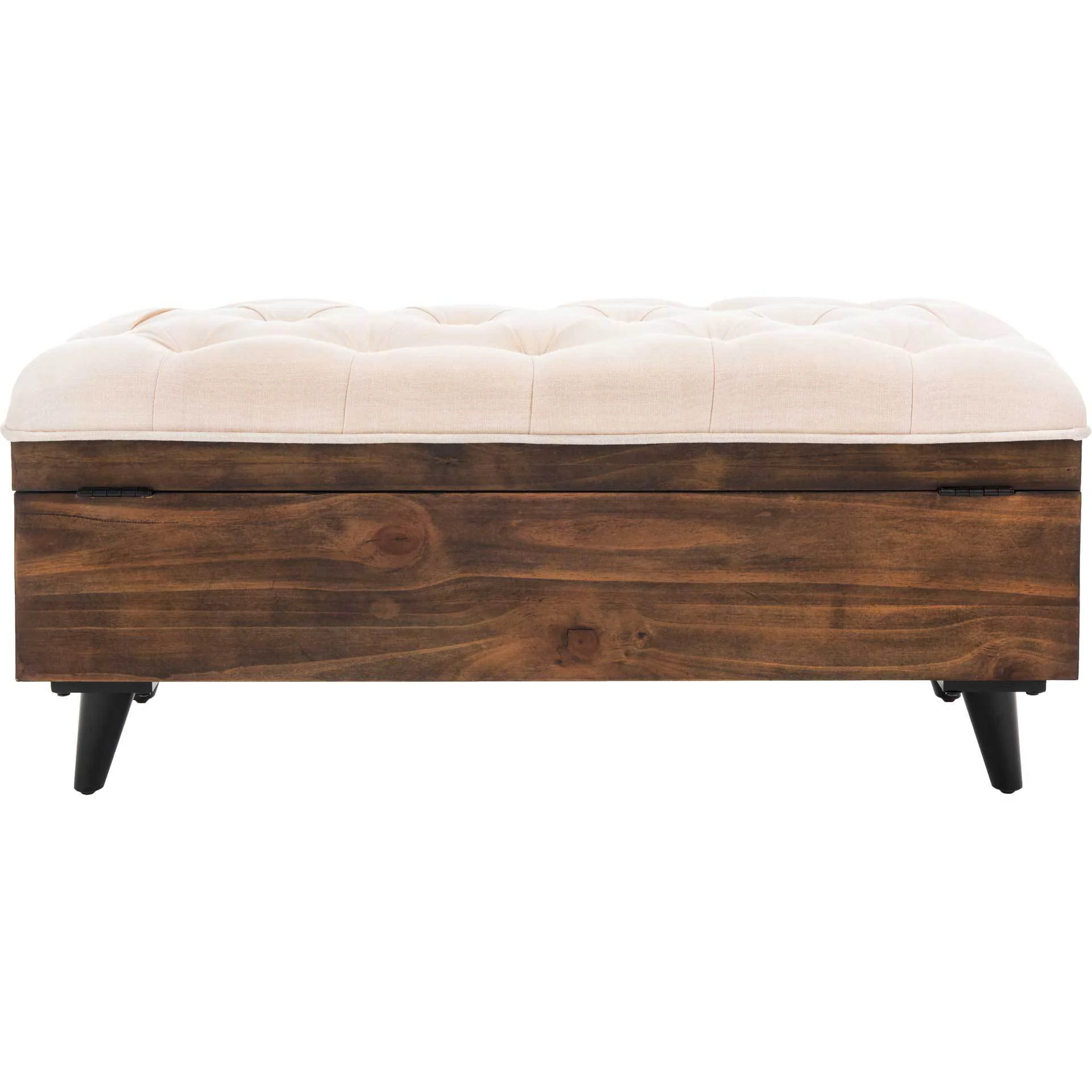 Lily Tufted Cocktail Ottoman Light Beige/Dark Oak - Image 4