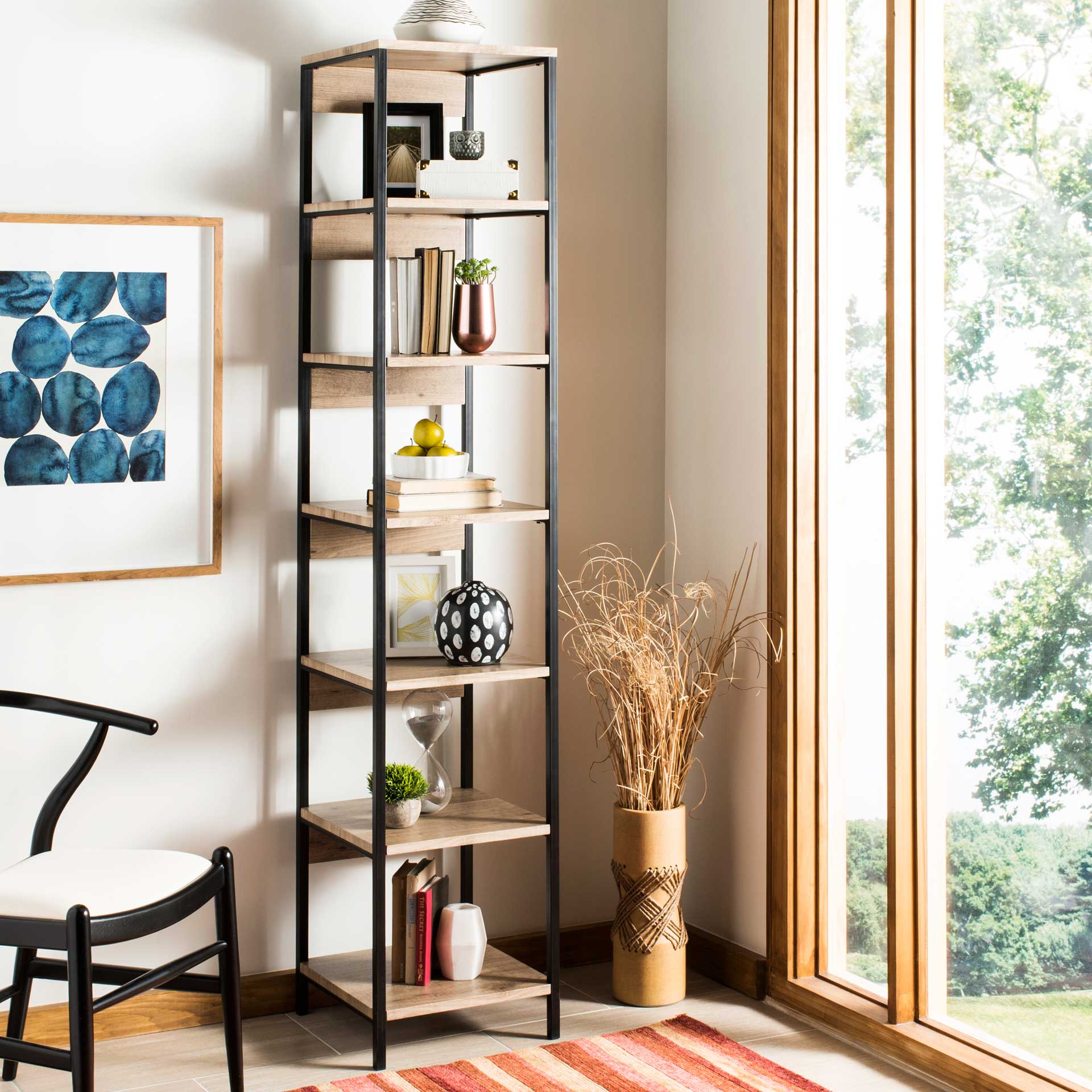 Lilyana Retro Mid Century 7 Tier Etagere Oak/Black - Image 9