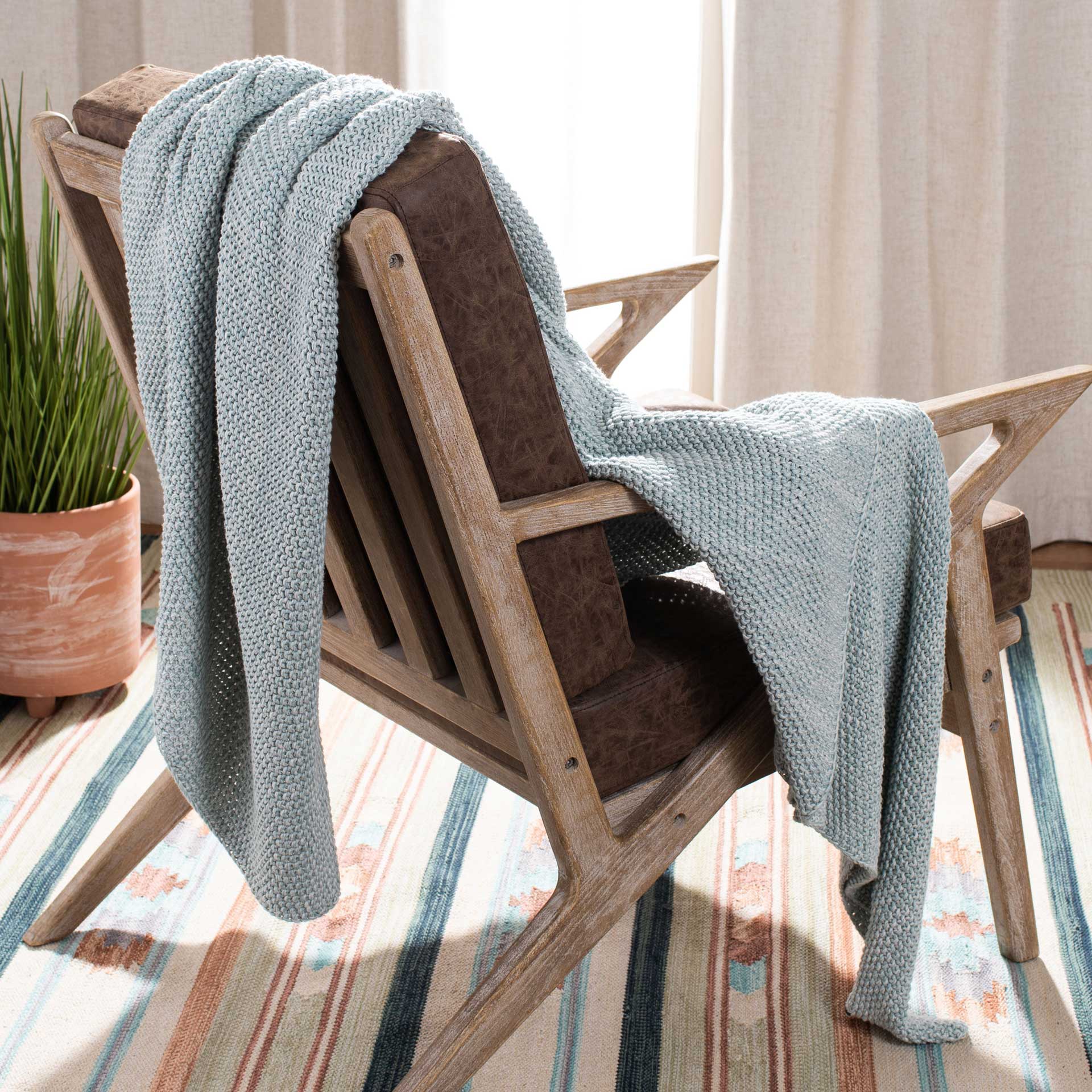 Lina Knit Throw Dull Blue/Natural - Image 5