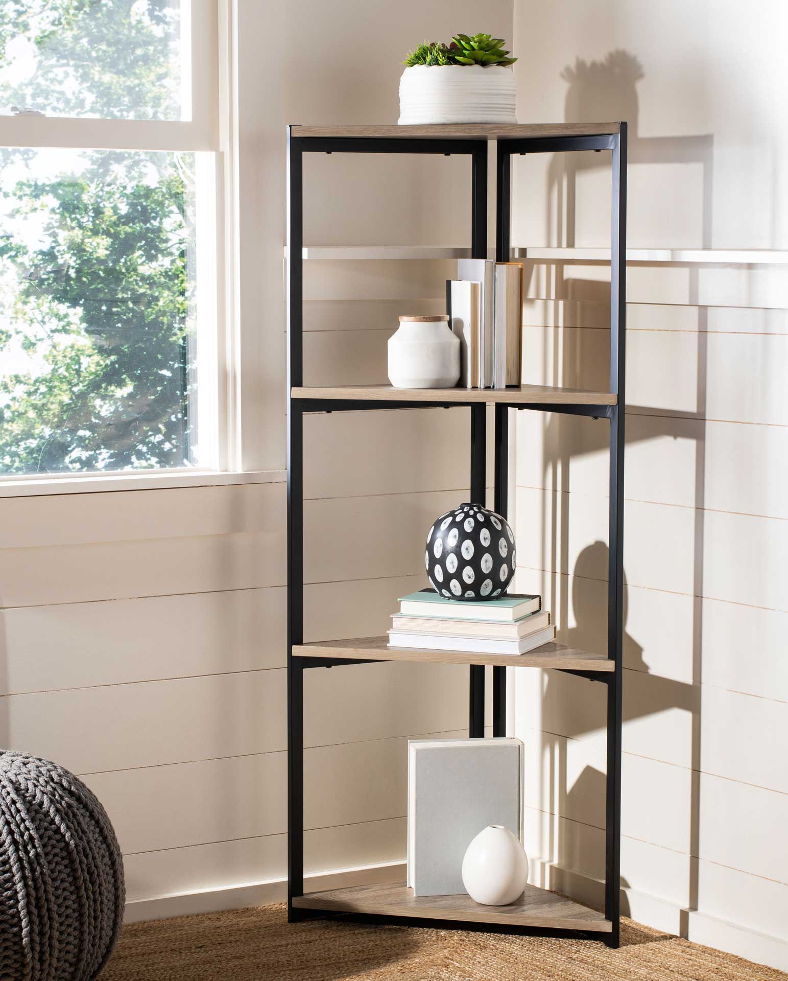 Lodge 4 Tier Corner Bookshelf Light Gray/Black - Image 6