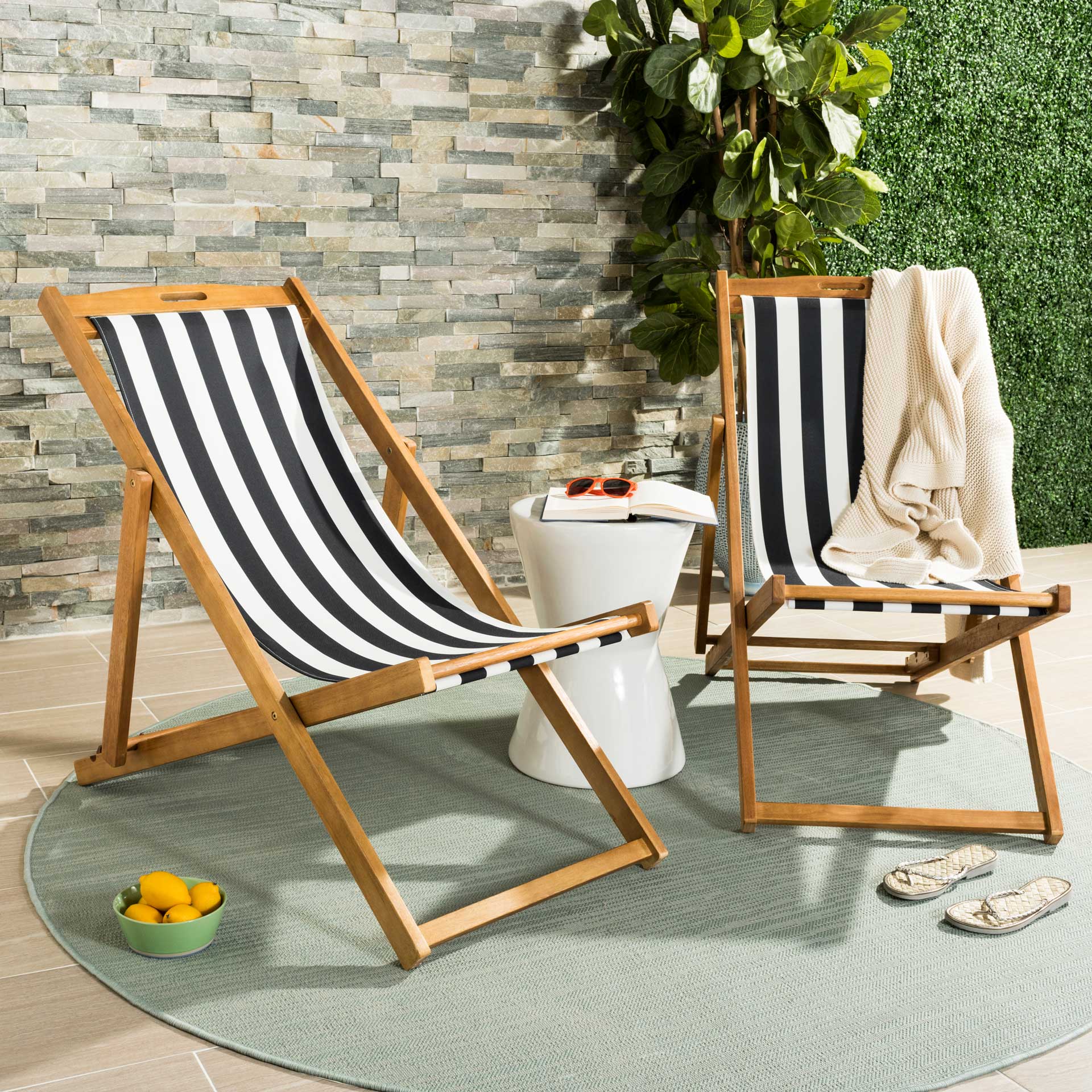 Lombardi Foldable Sling Chair Teak/Black/White (Set of 2) - Image 8