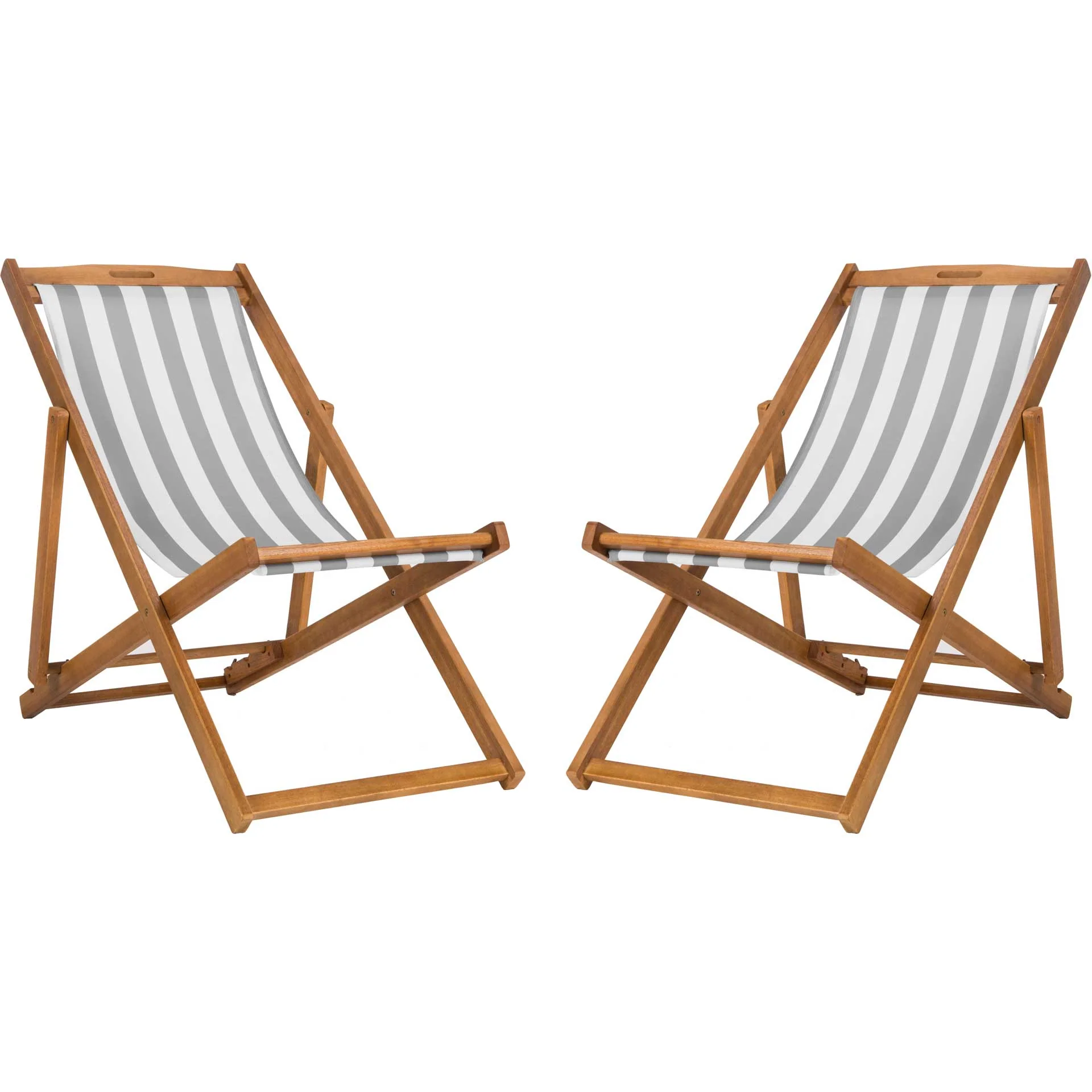 Lombardi Foldable Sling Chair Teak/Gray/White (Set of 2) - Image 2