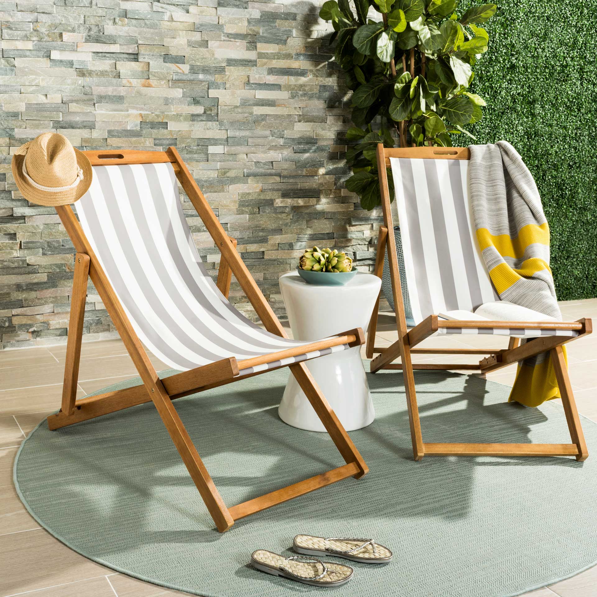 Lombardi Foldable Sling Chair Teak/Gray/White (Set of 2) - Image 7