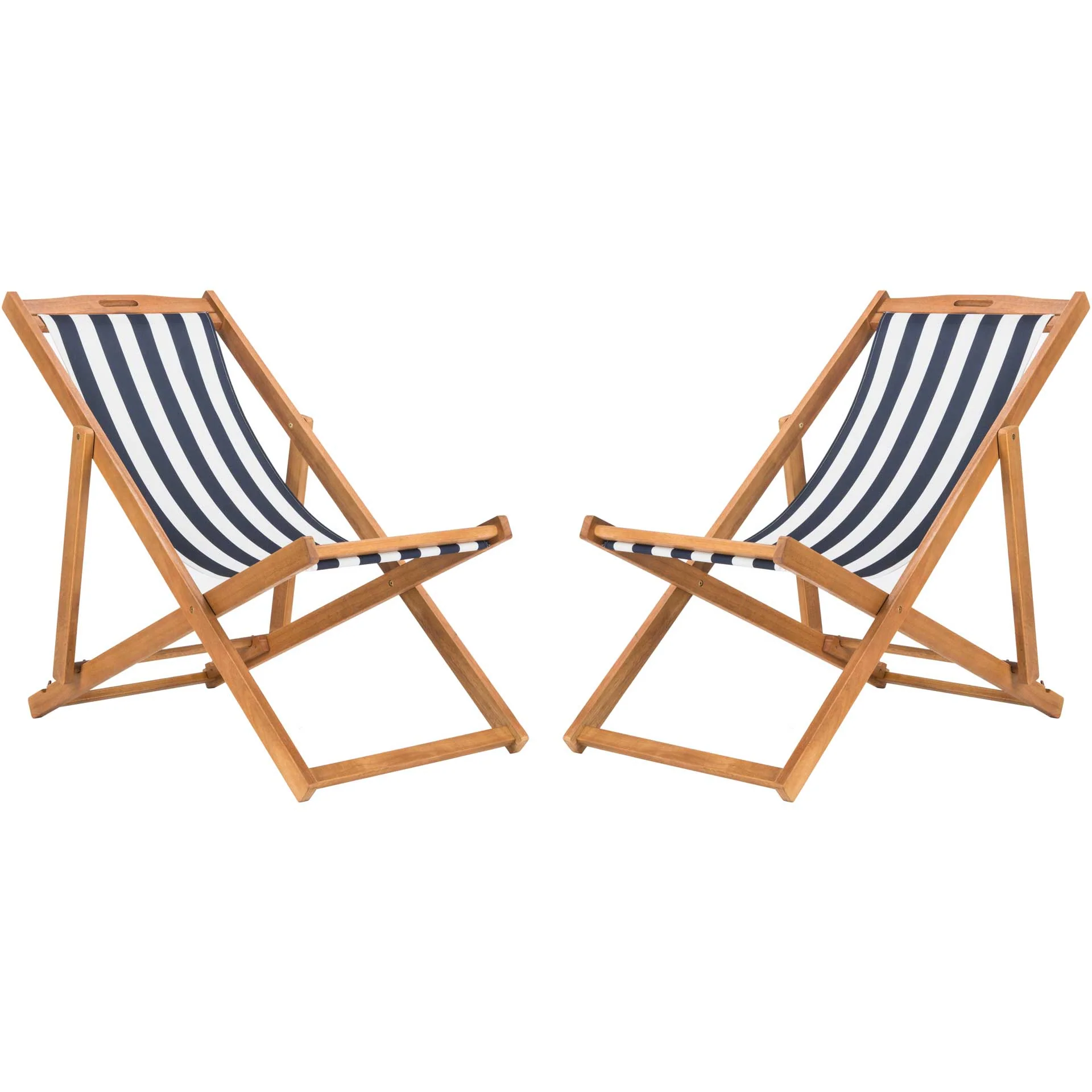 Lombardi Foldable Sling Chair Teak/Navy/White (Set of 2) - Image 2
