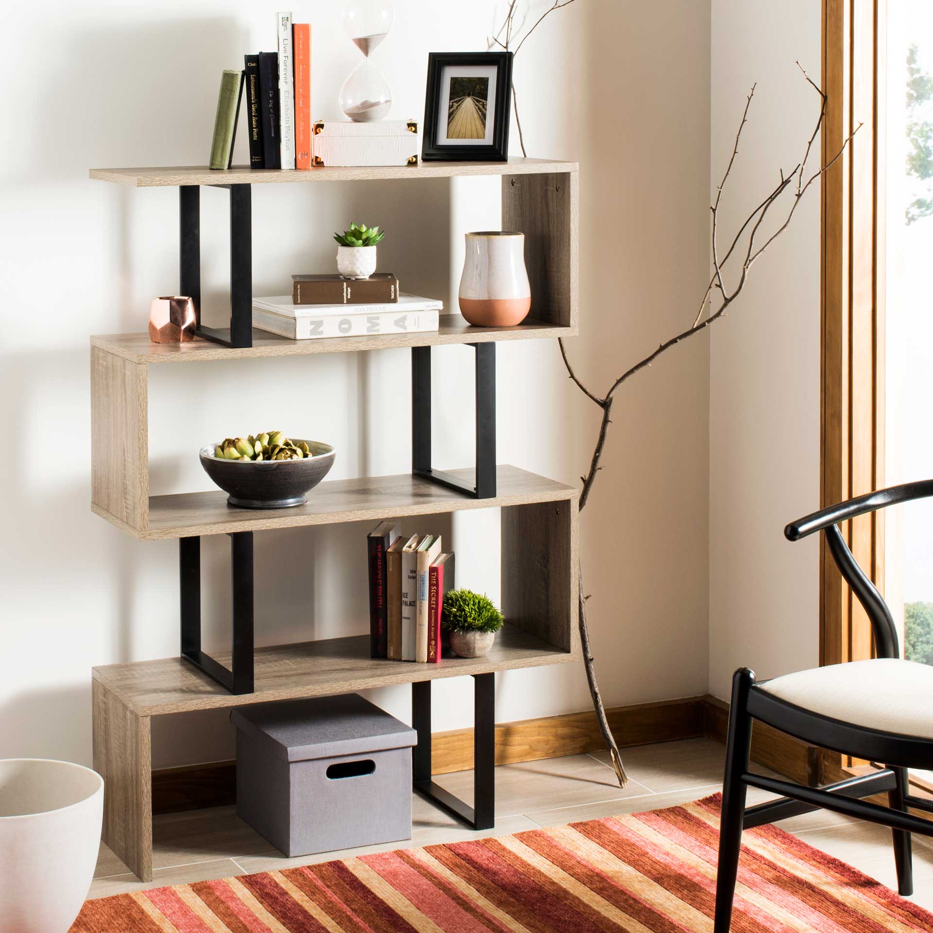 Lonny Retro Mid Century Wood Etagere Oak/Black - Image 7