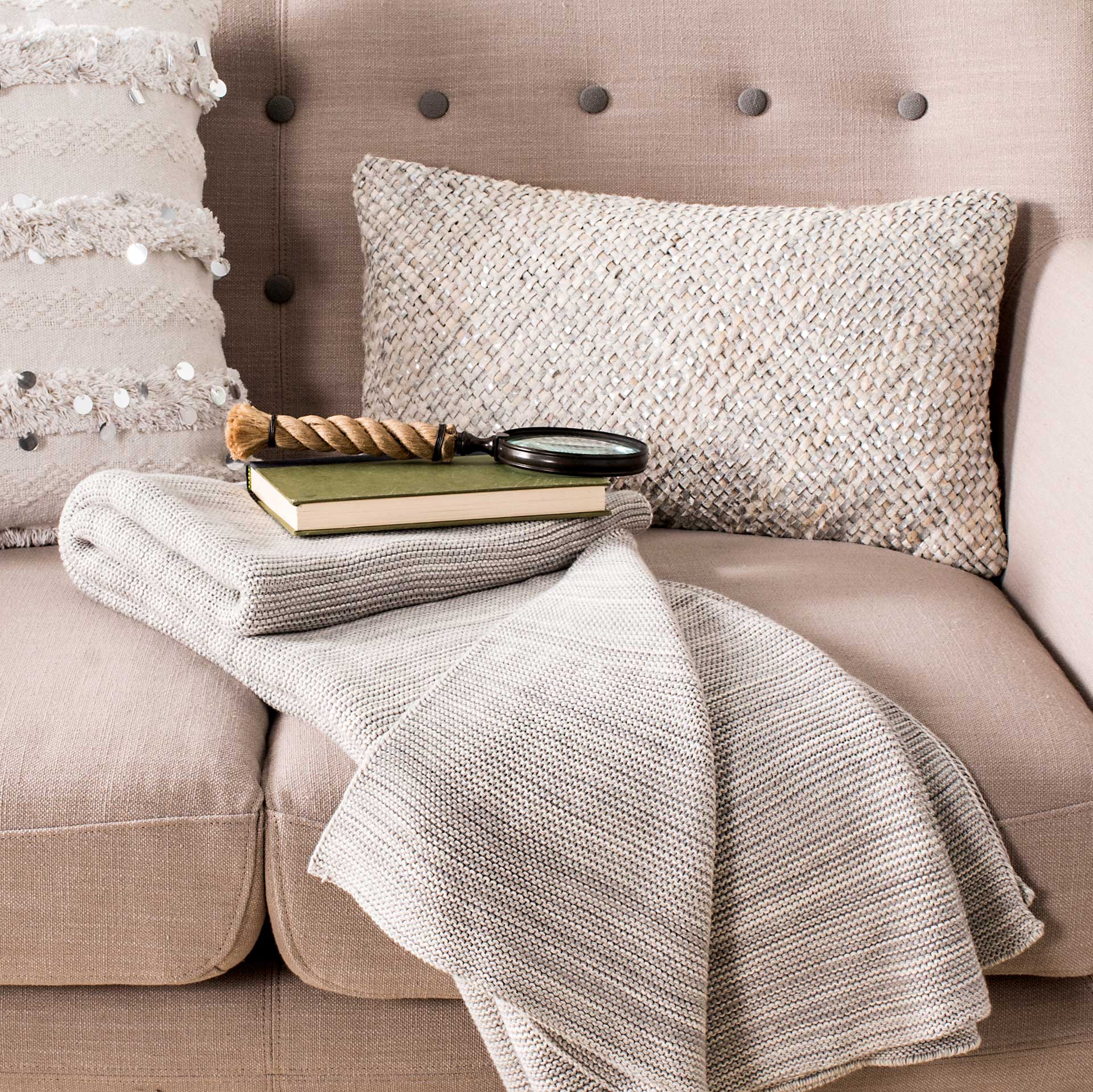 Loop Knit Throw Light Gray/Natural - Image 2