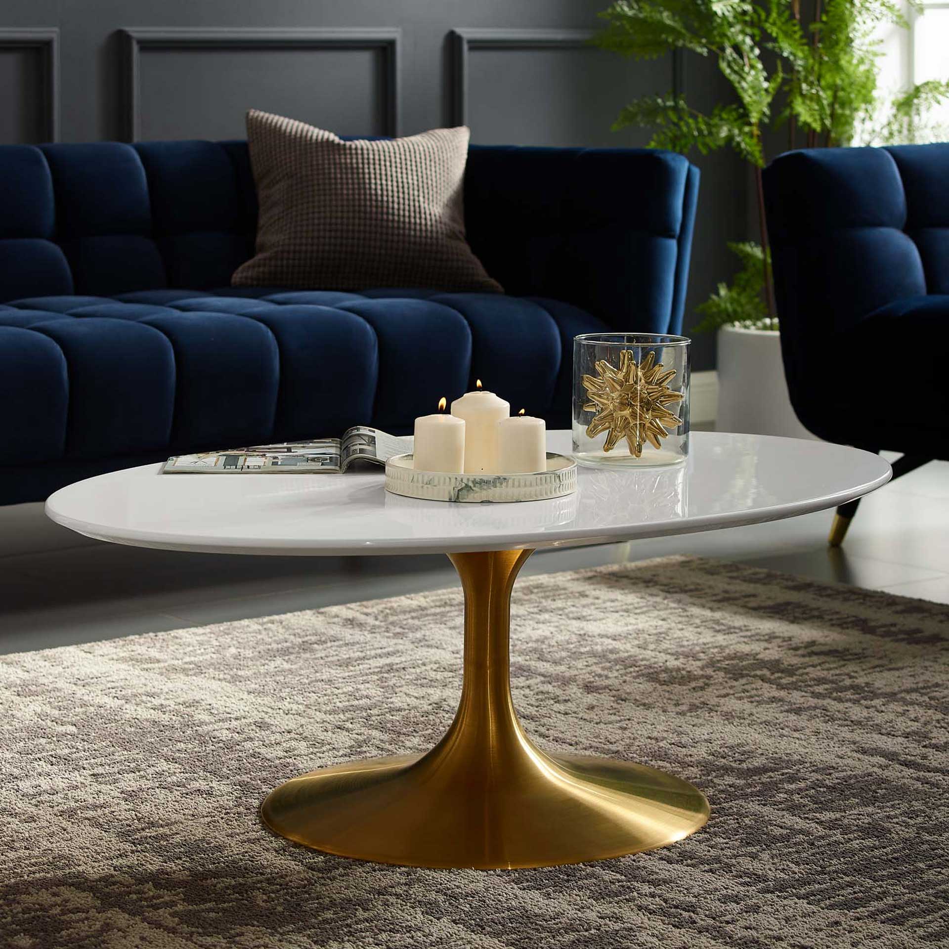 Lore Oval Coffee Table Gold/White - Image 4
