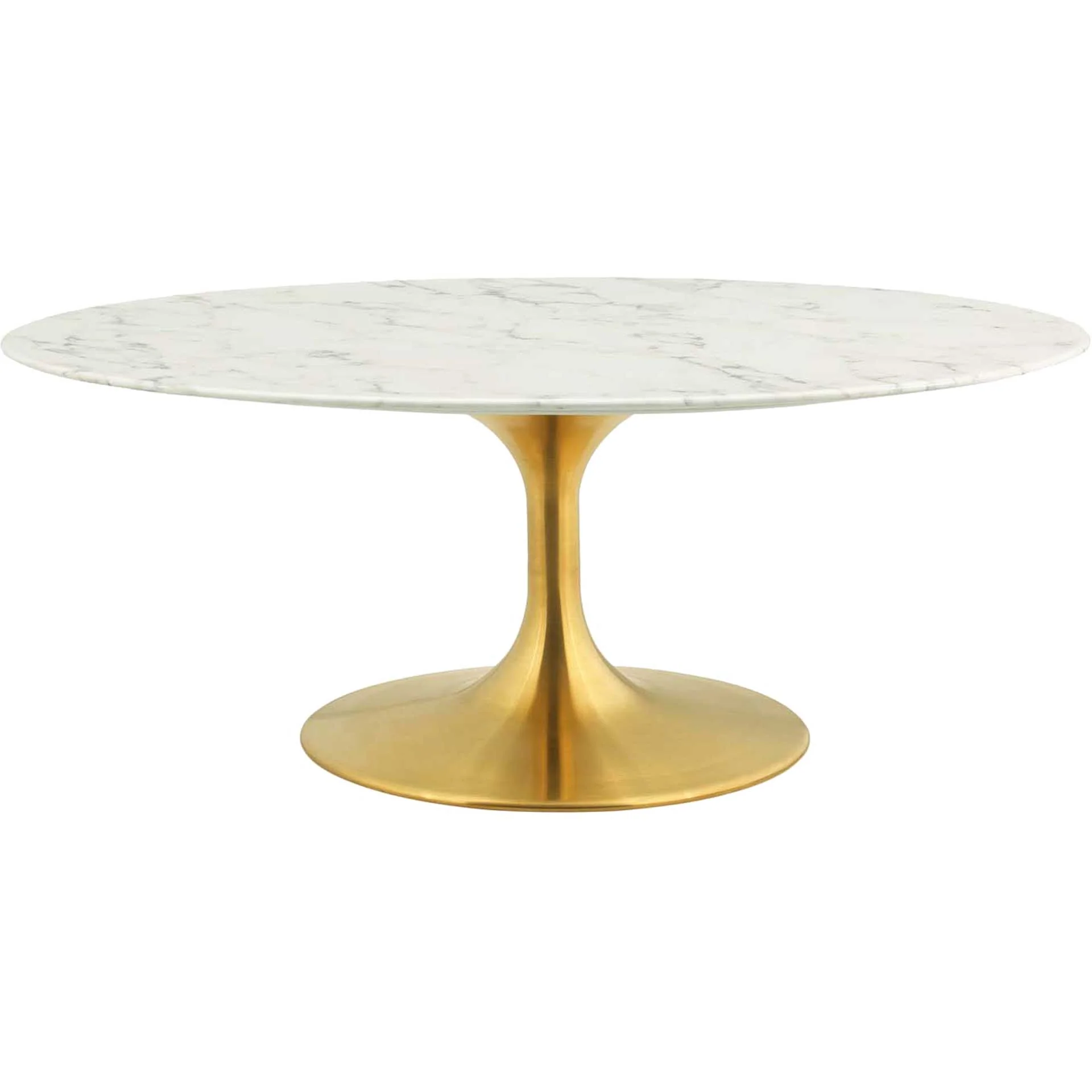 Lore Oval Coffee Table Gold/White Marble - Image 2