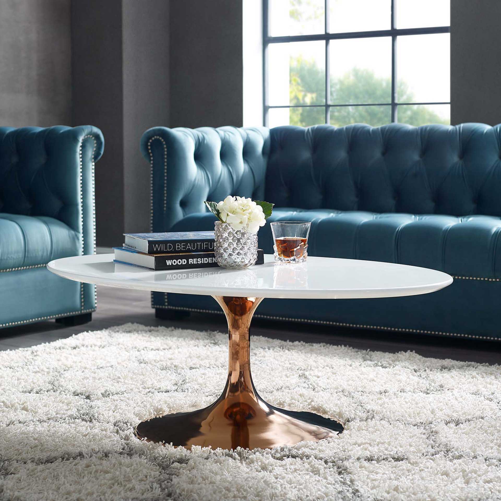 Lore Oval Coffee Table Rose/White - Image 4