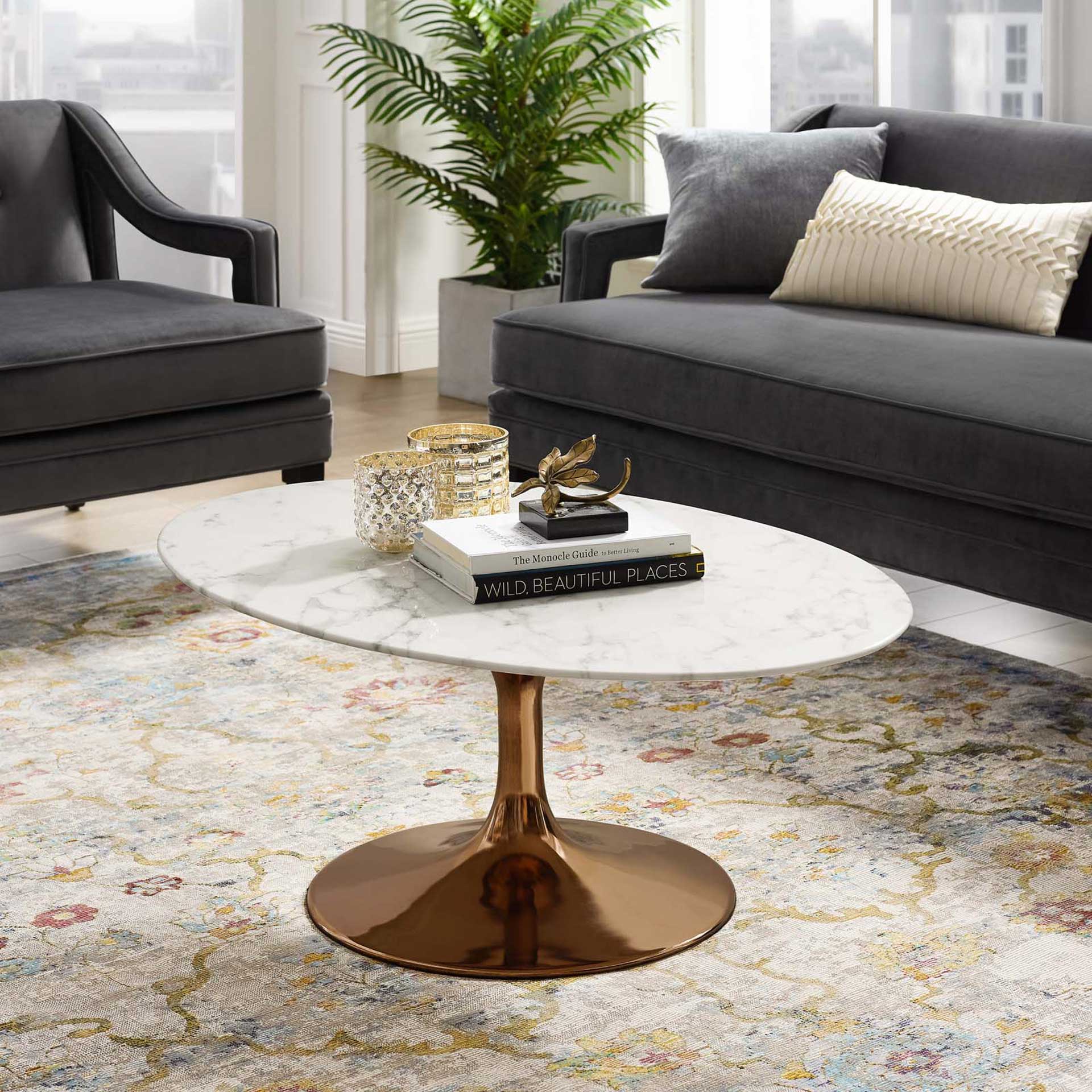 Lore Oval Coffee Table Rose/White Marble - Image 4