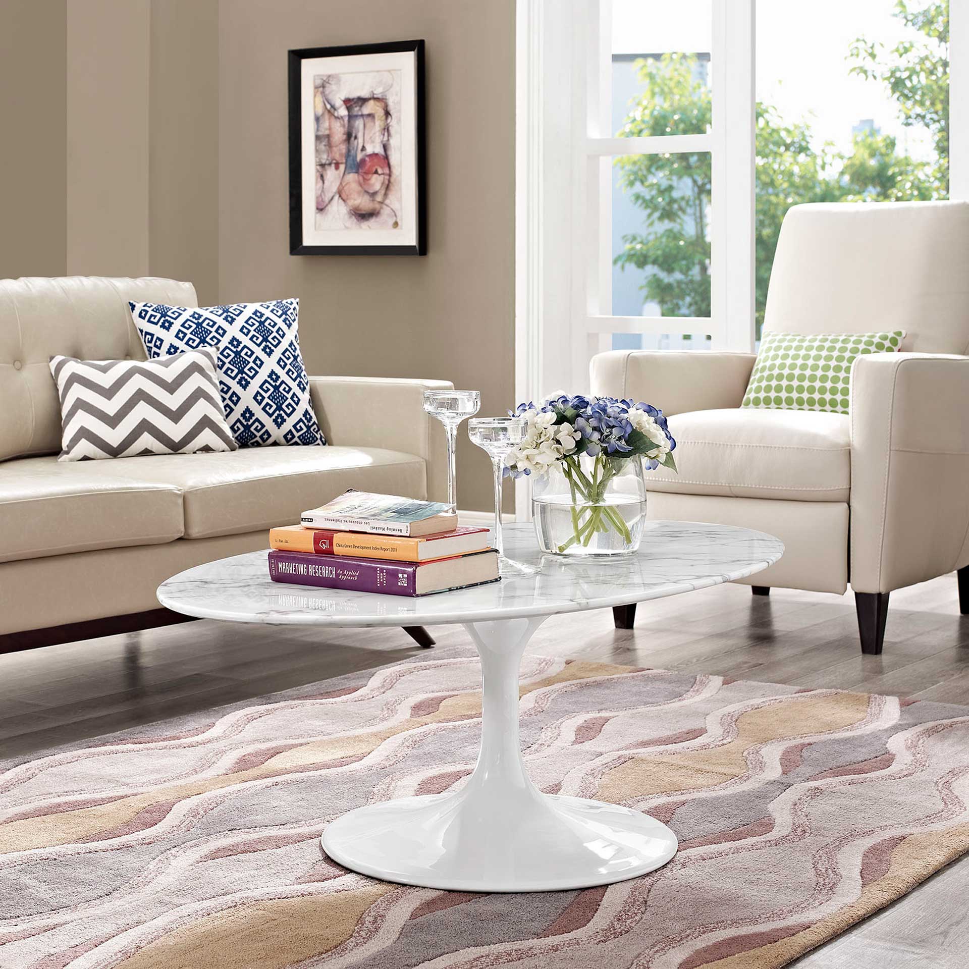 Lore Oval Coffee Table White Marble - Image 5