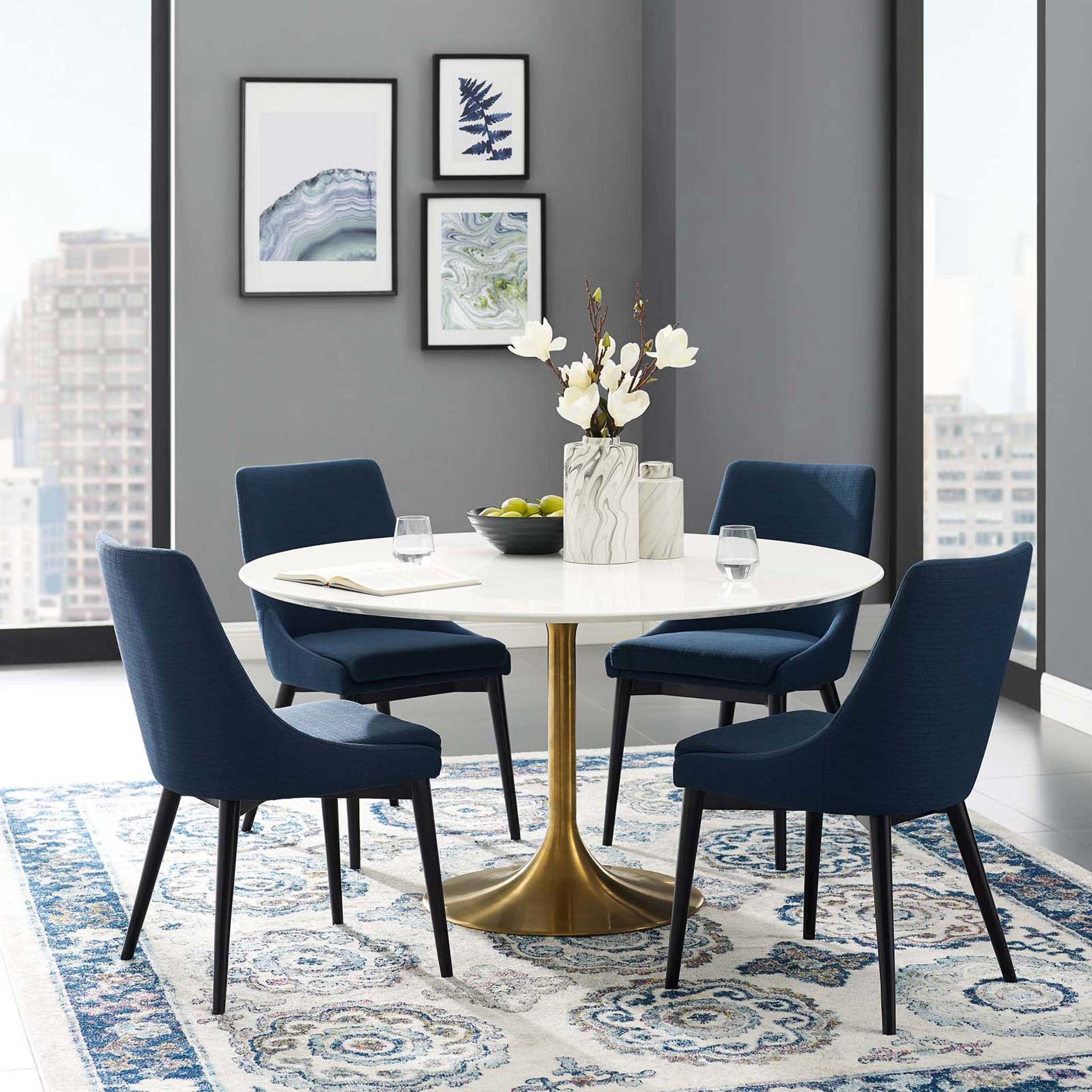 Lore Round Dining Table Gold/White - Image 9