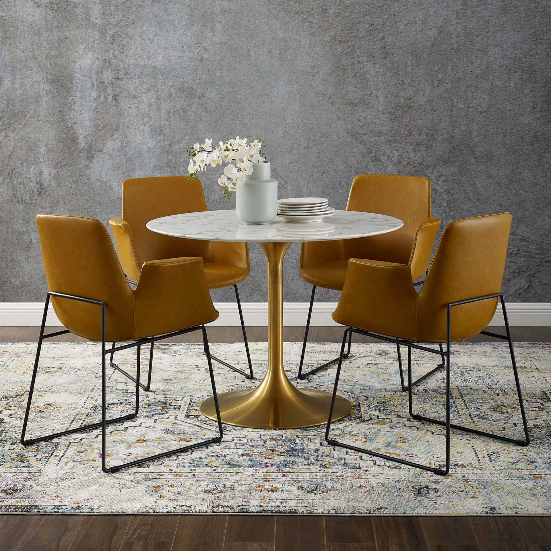 Lore Round Dining Table Gold/White Marble - Image 10