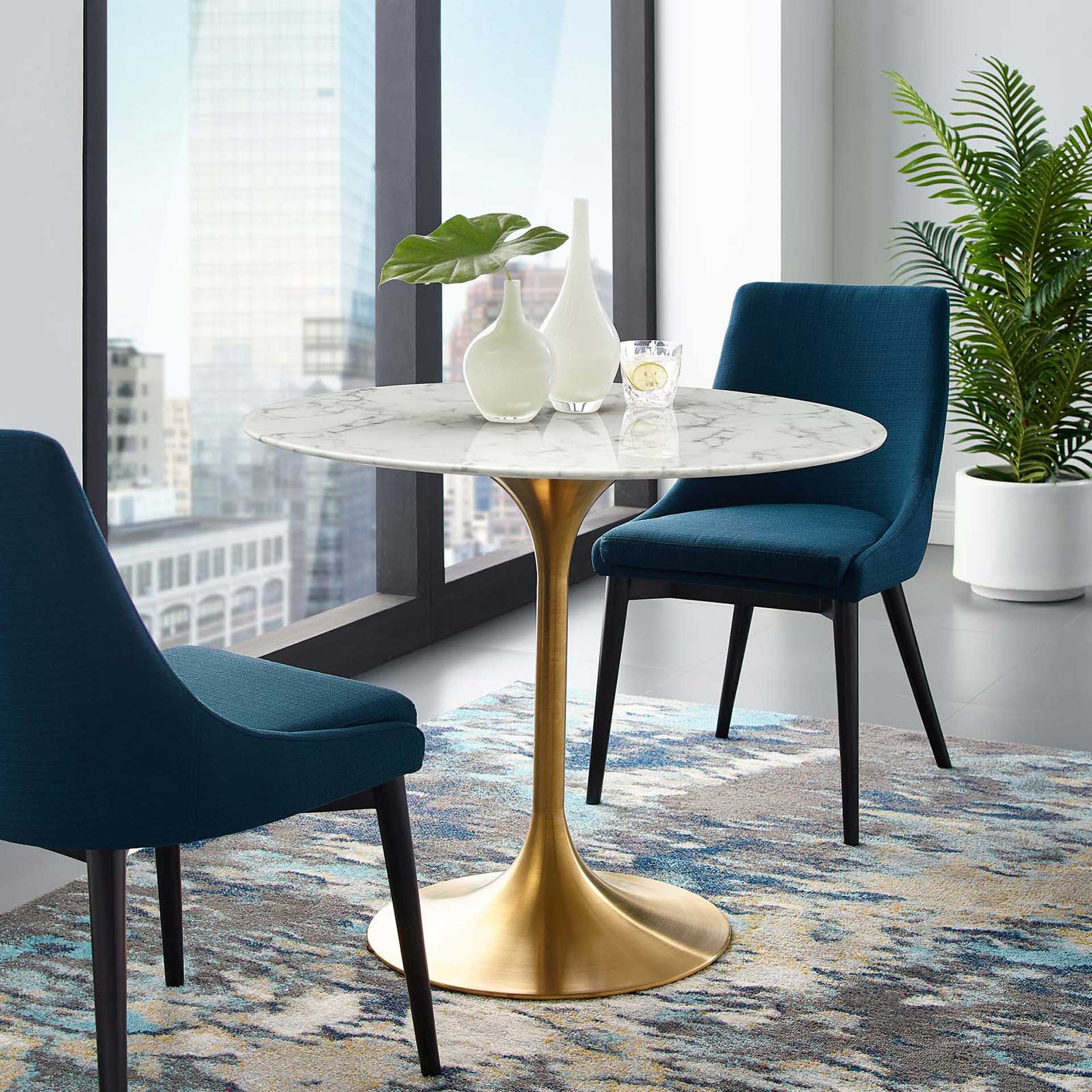 Lore Round Dining Table Gold/White Marble - Image 12