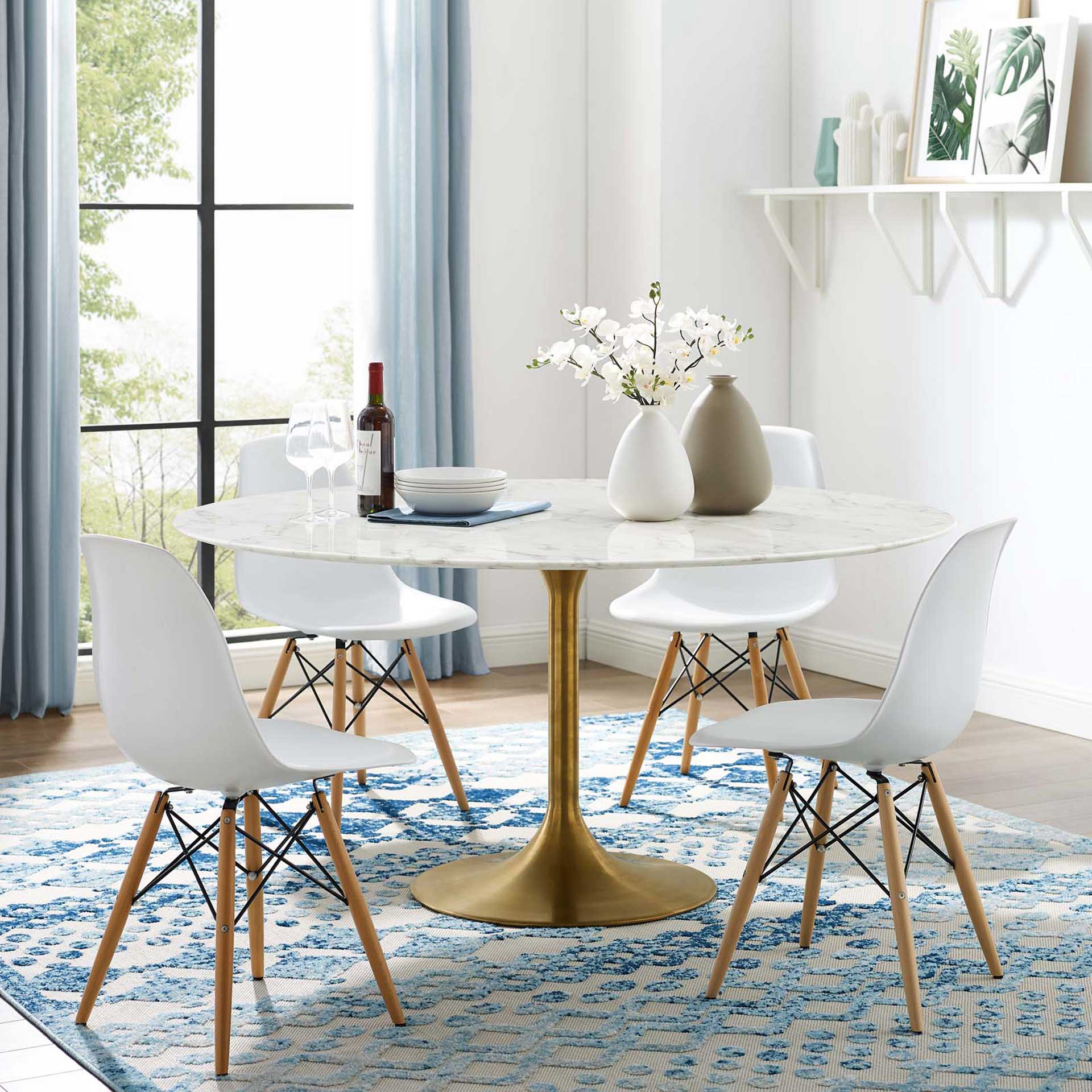 Lore Round Dining Table Gold/White Marble - Image 4