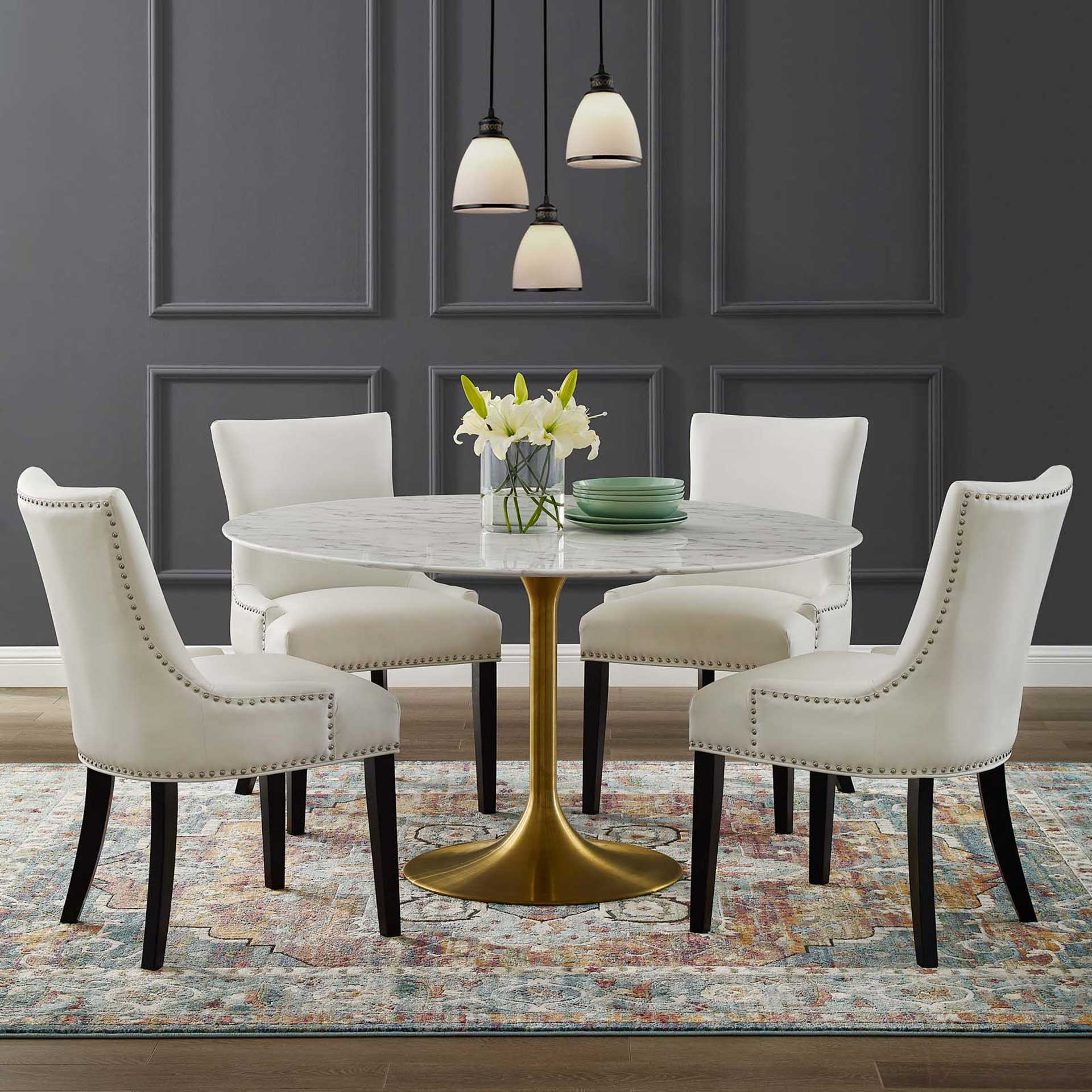 Lore Round Dining Table Gold/White Marble - Image 6