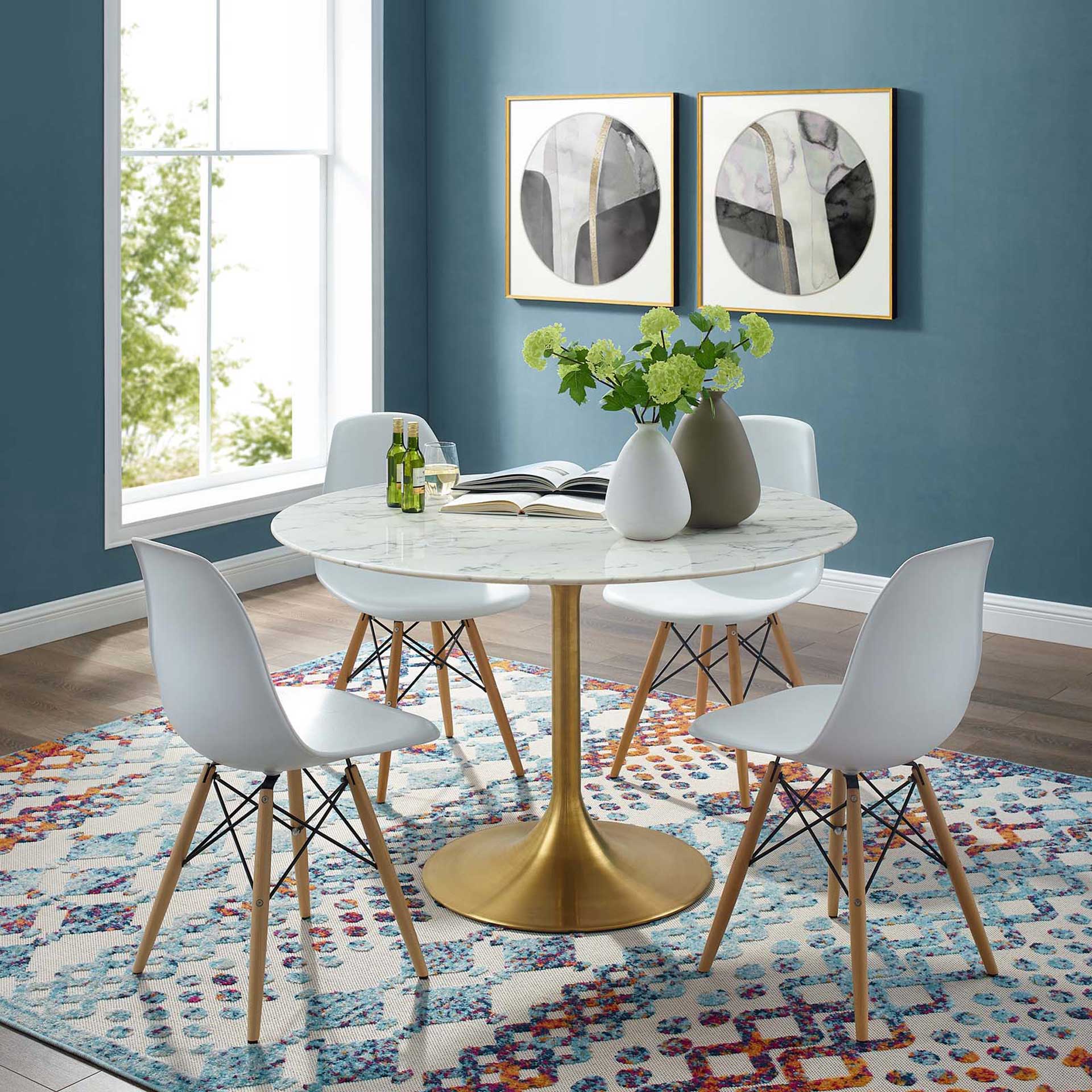 Lore Round Dining Table Gold/White Marble - Image 8