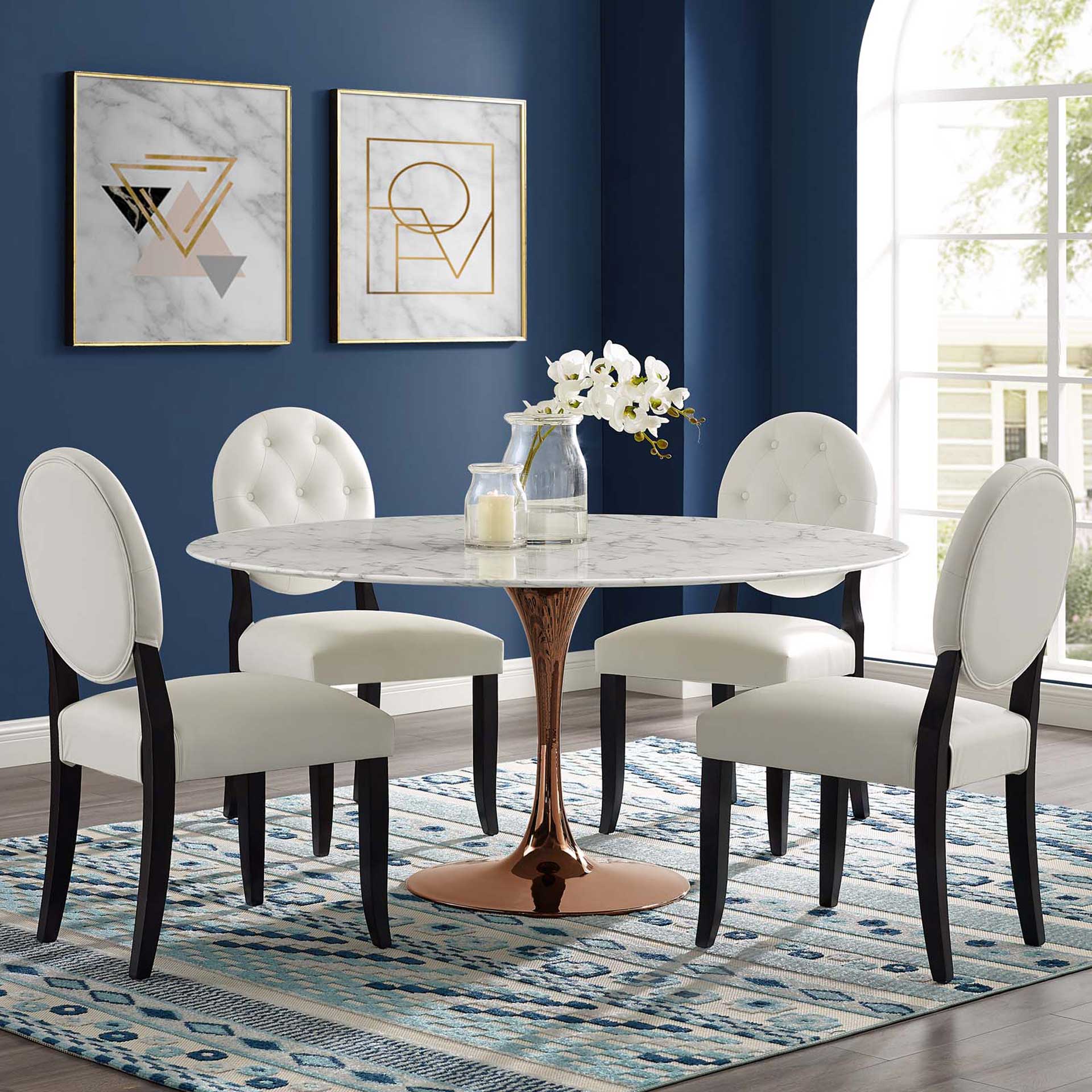 Lore Round Dining Table Rose/White Marble - Image 4