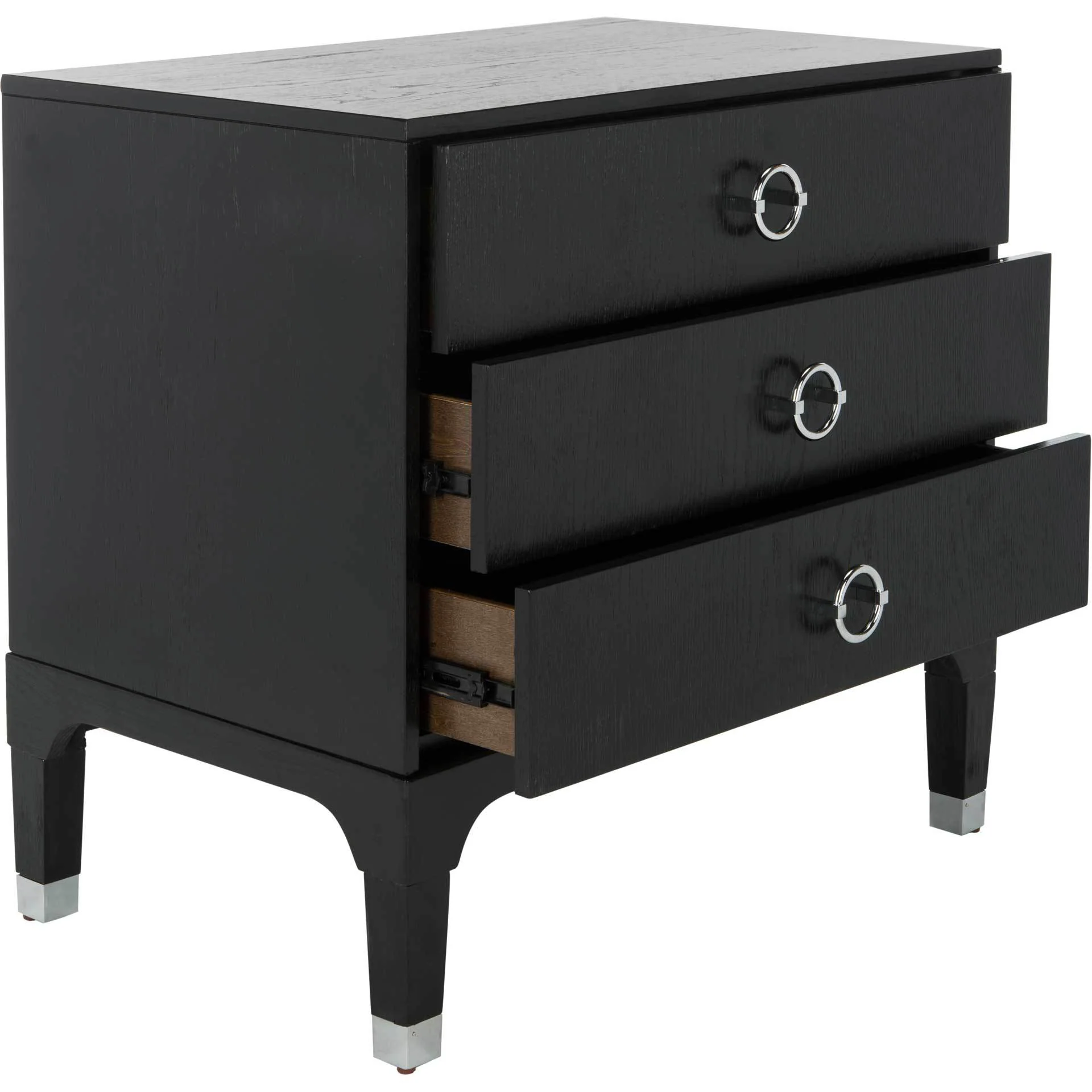 Lorenzo 3 Drawer Contemporary Nightstand Black - Image 3