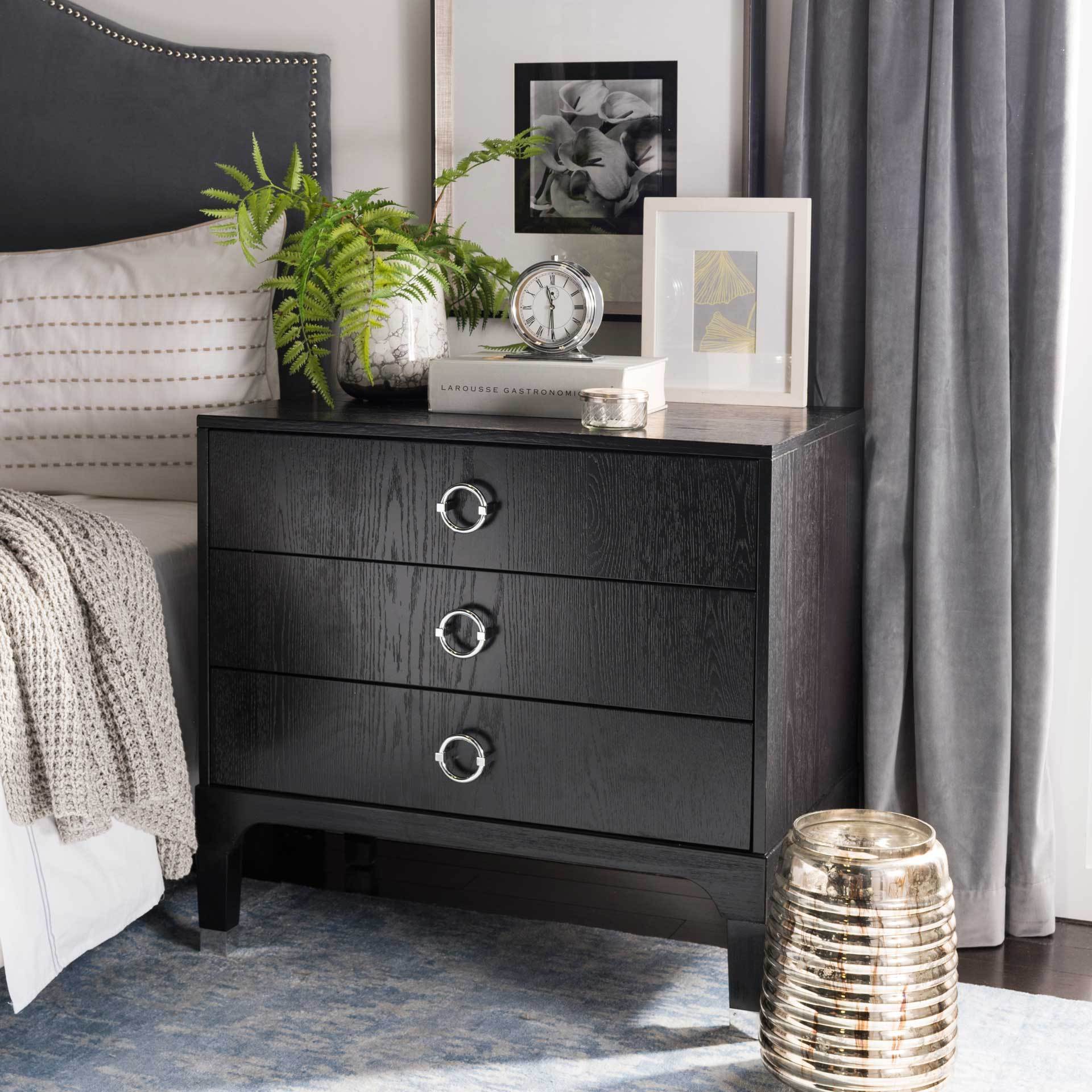 Lorenzo 3 Drawer Contemporary Nightstand Black - Image 4